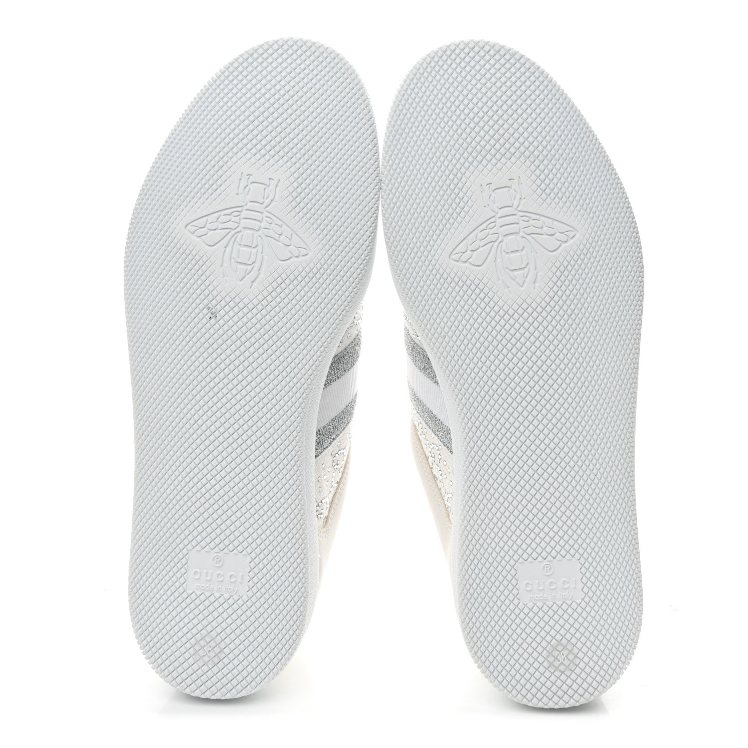 Calfskin GG Supreme Crystals Web Screener Sneakers 38 White Silver
