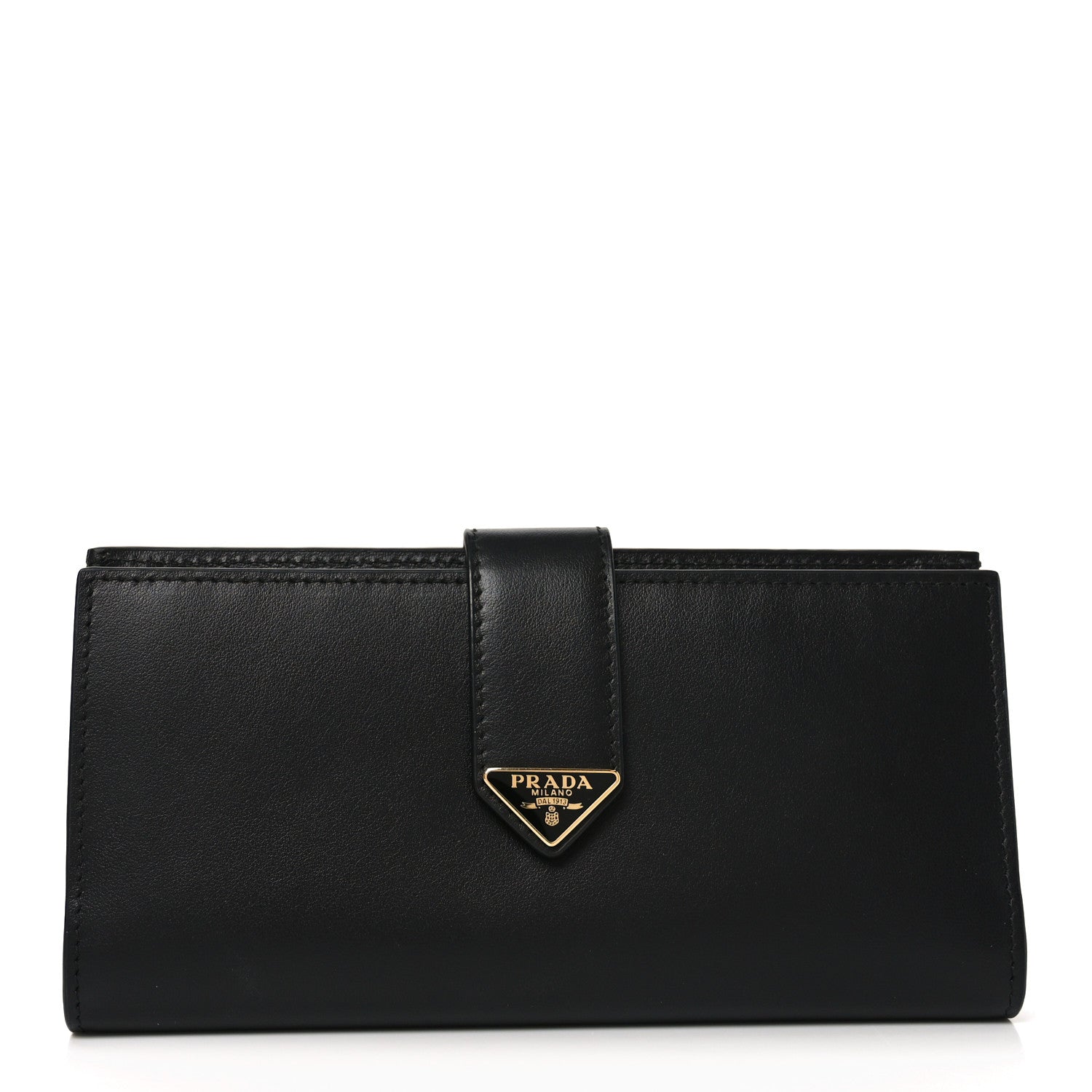 Saffiano Calfskin Large Triangle Continental Wallet Black