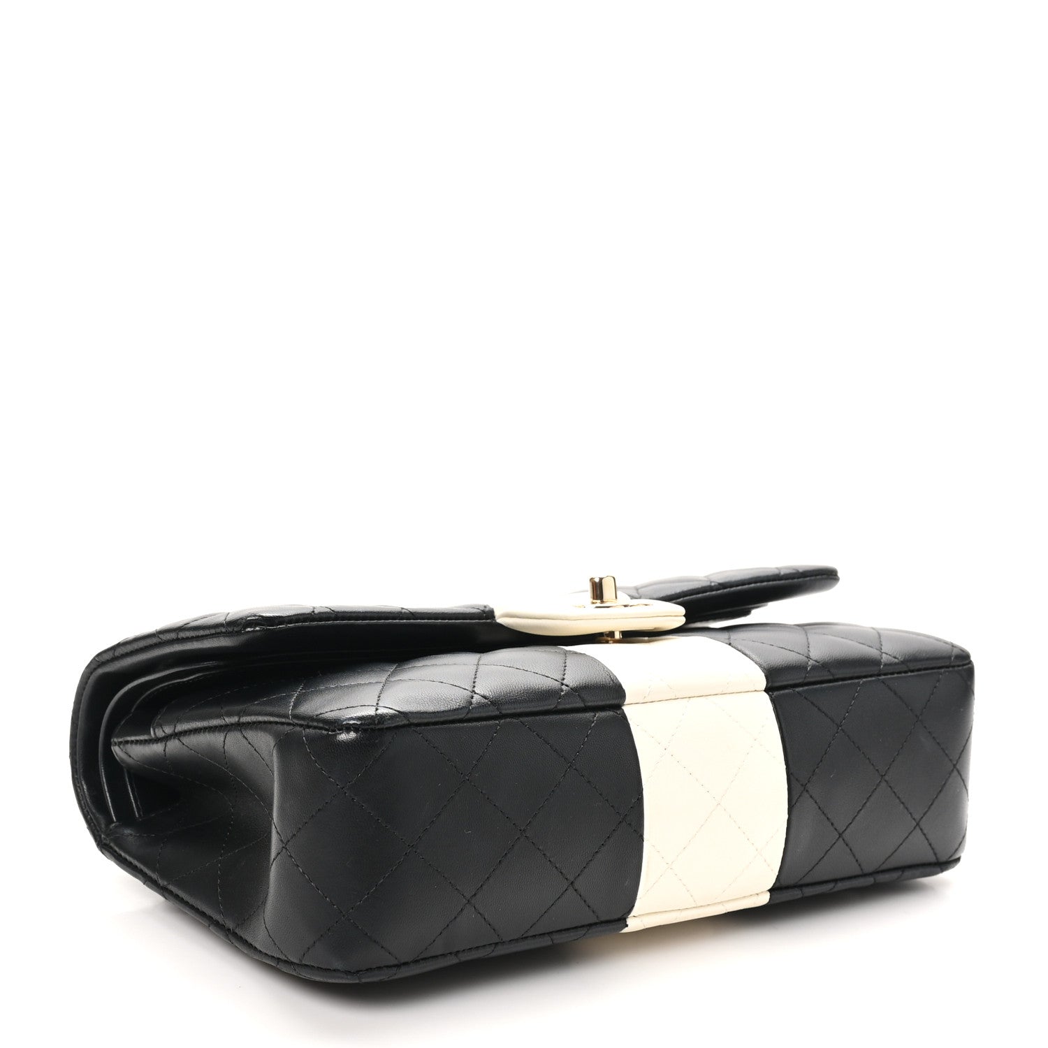 Lambskin Quilted Medium Double Flap Black White