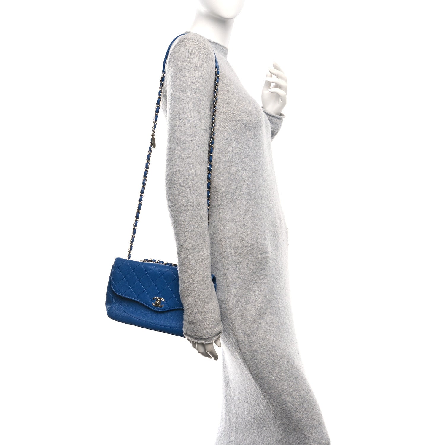 Goatskin Quilted Coco Curve Flap Messenger Flap Blue