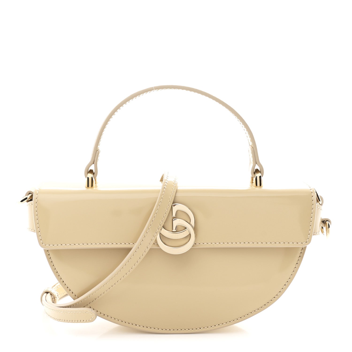 Patent Calfskin GG Half Moon Top Handle Bag Beige