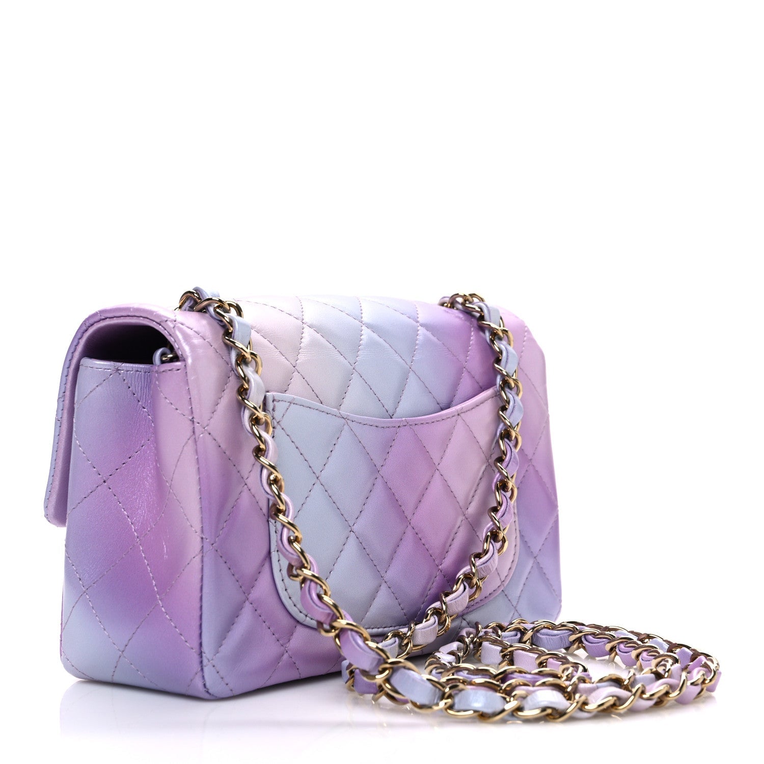 Calfskin Quilted Cloudy Tie Dye Mini Rectangular Flap Purple Blue Pink