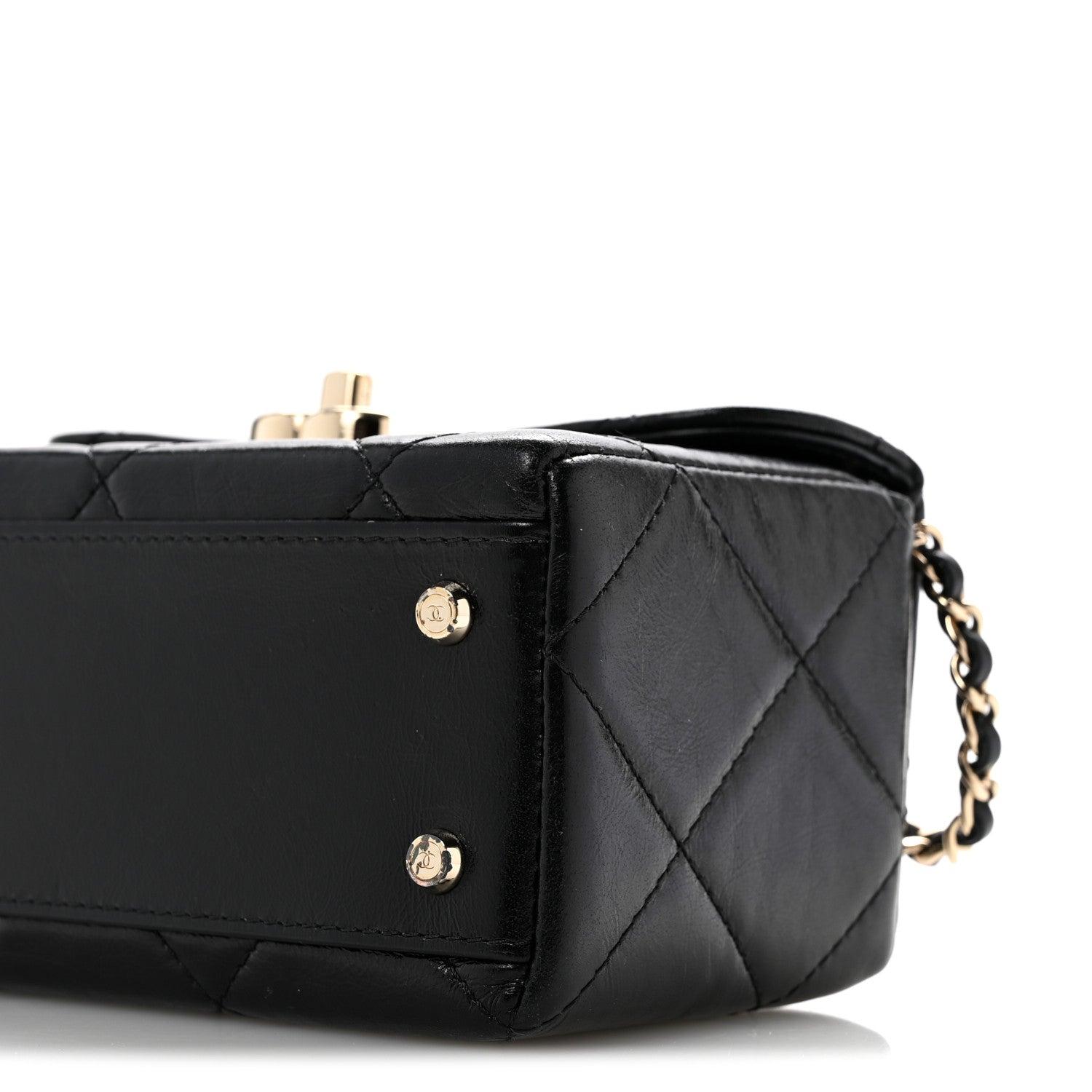 Shiny Calfskin Quilted Top Handle Box Bag Black