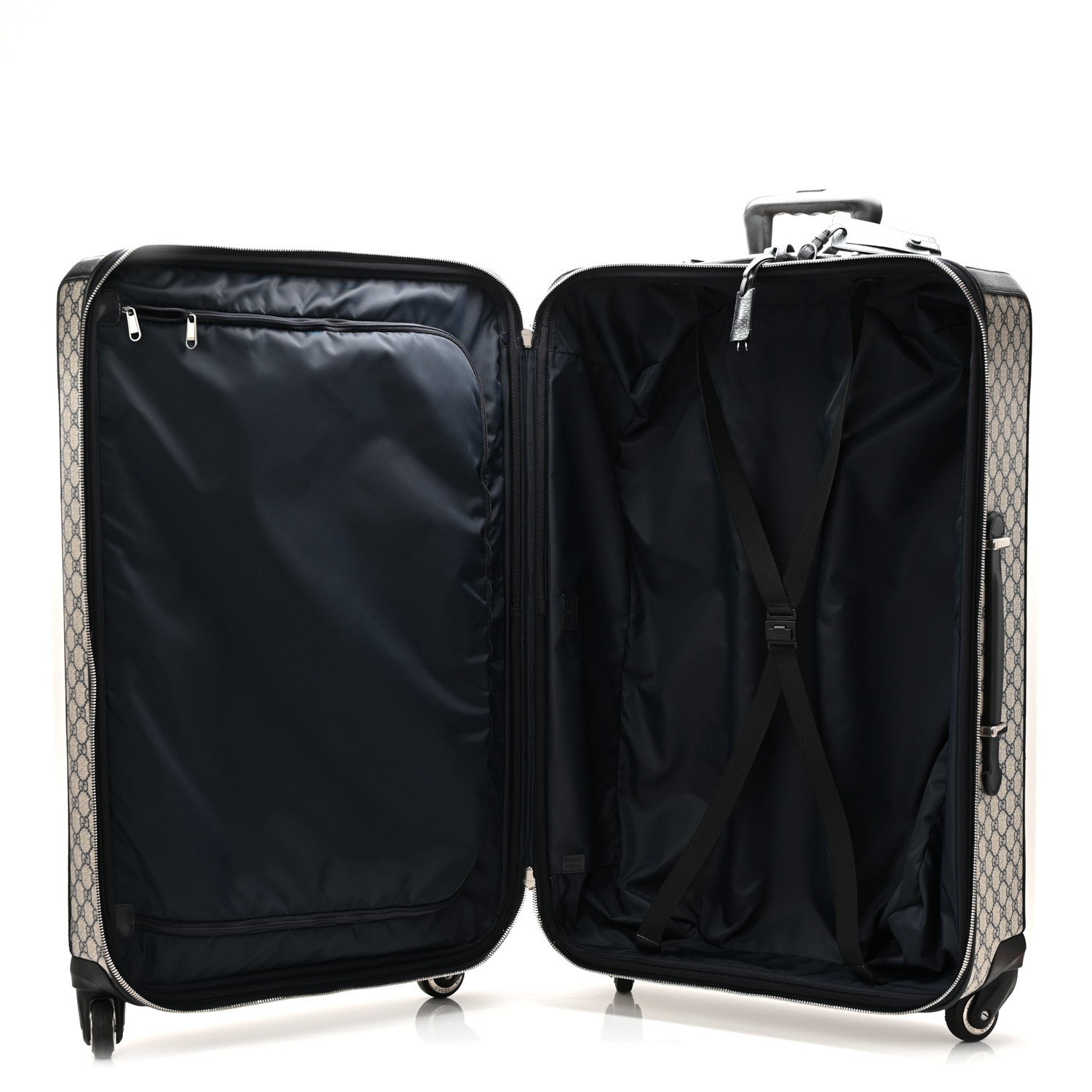 GG Supreme Monogram Textured Dollar Calfskin Web Large Savoy Trolley Suitcase Beige Blue