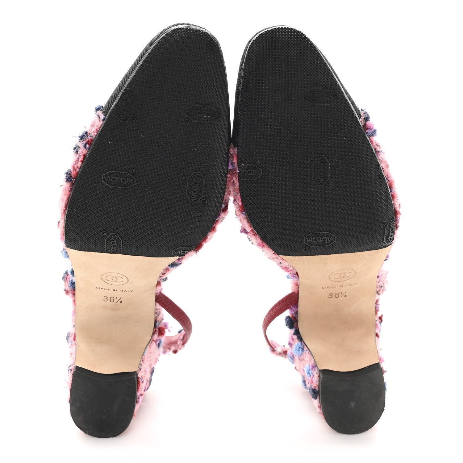 Tweed Grosgrain Cap Toe CC Slingback Pumps 36.5 Pink Black