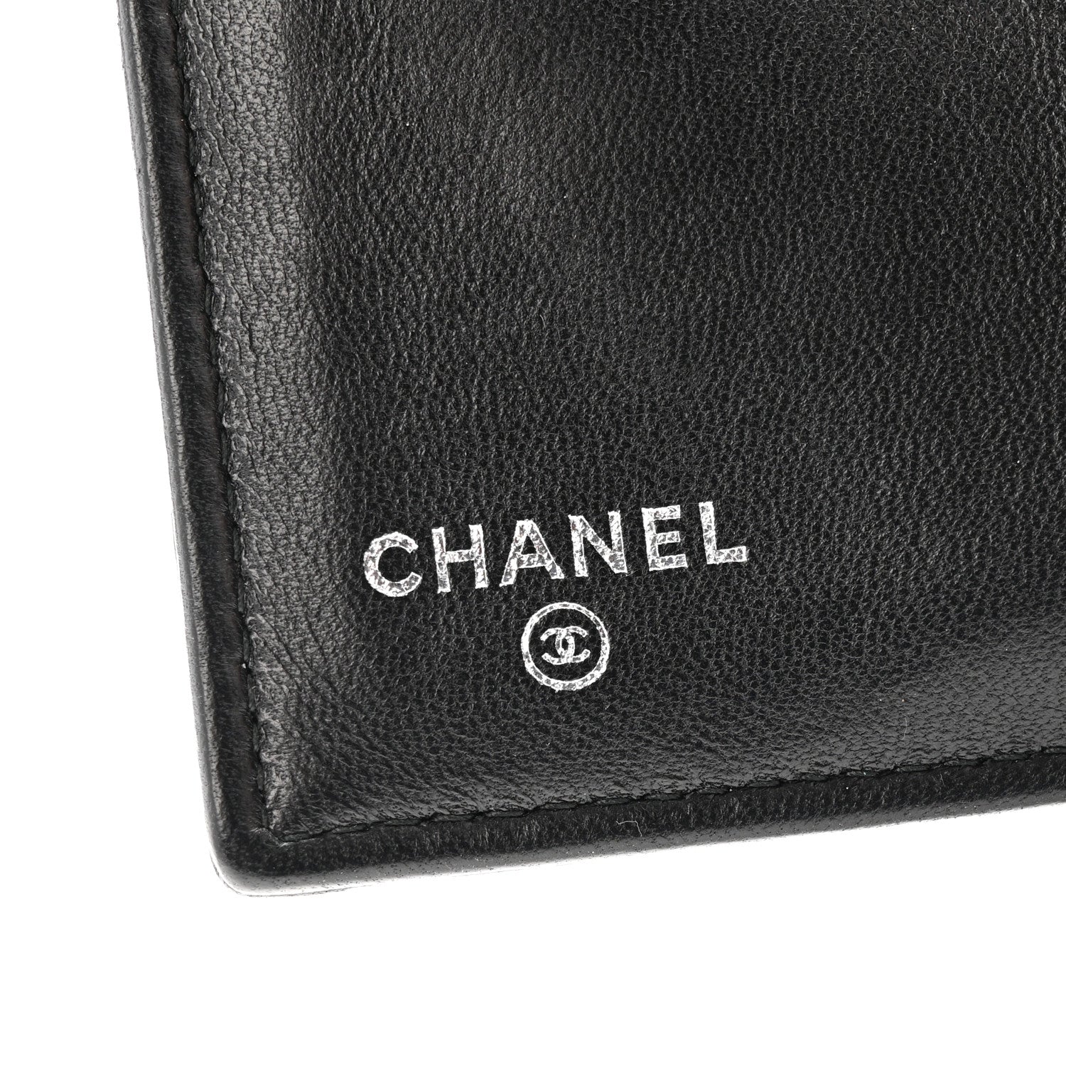 Lambskin Crystal Camellia Embossed Small Double Wallet Black