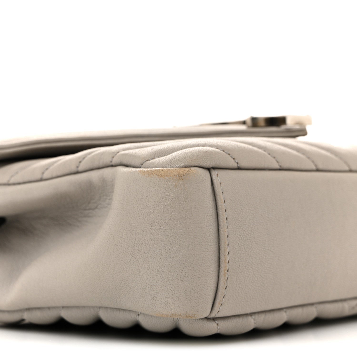 Sheepskin Matelasse Chevron Monogram Medium College Bag Light Grey