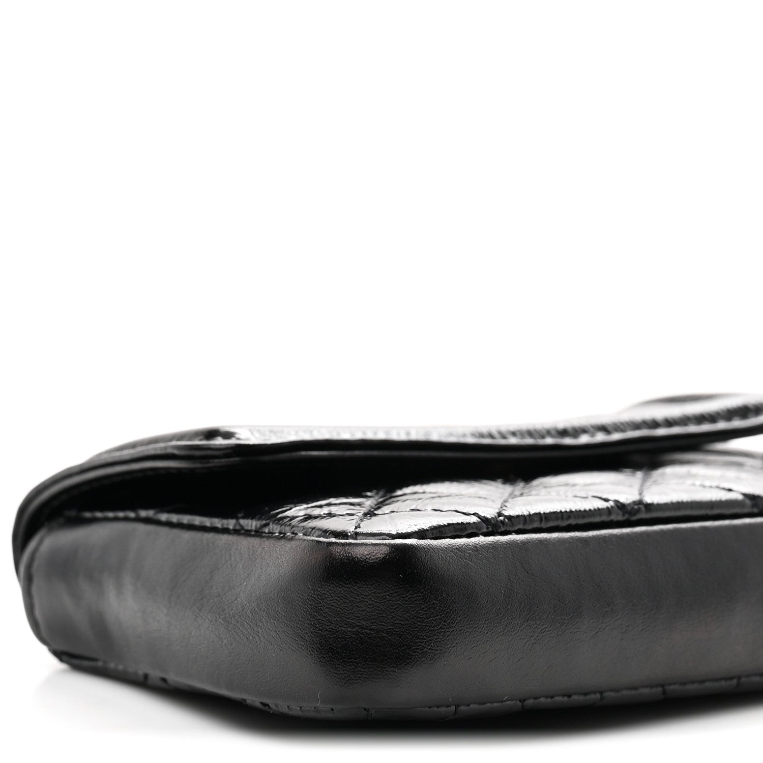Shiny Aged Calfskin Quilted Waist Belt Bag Black