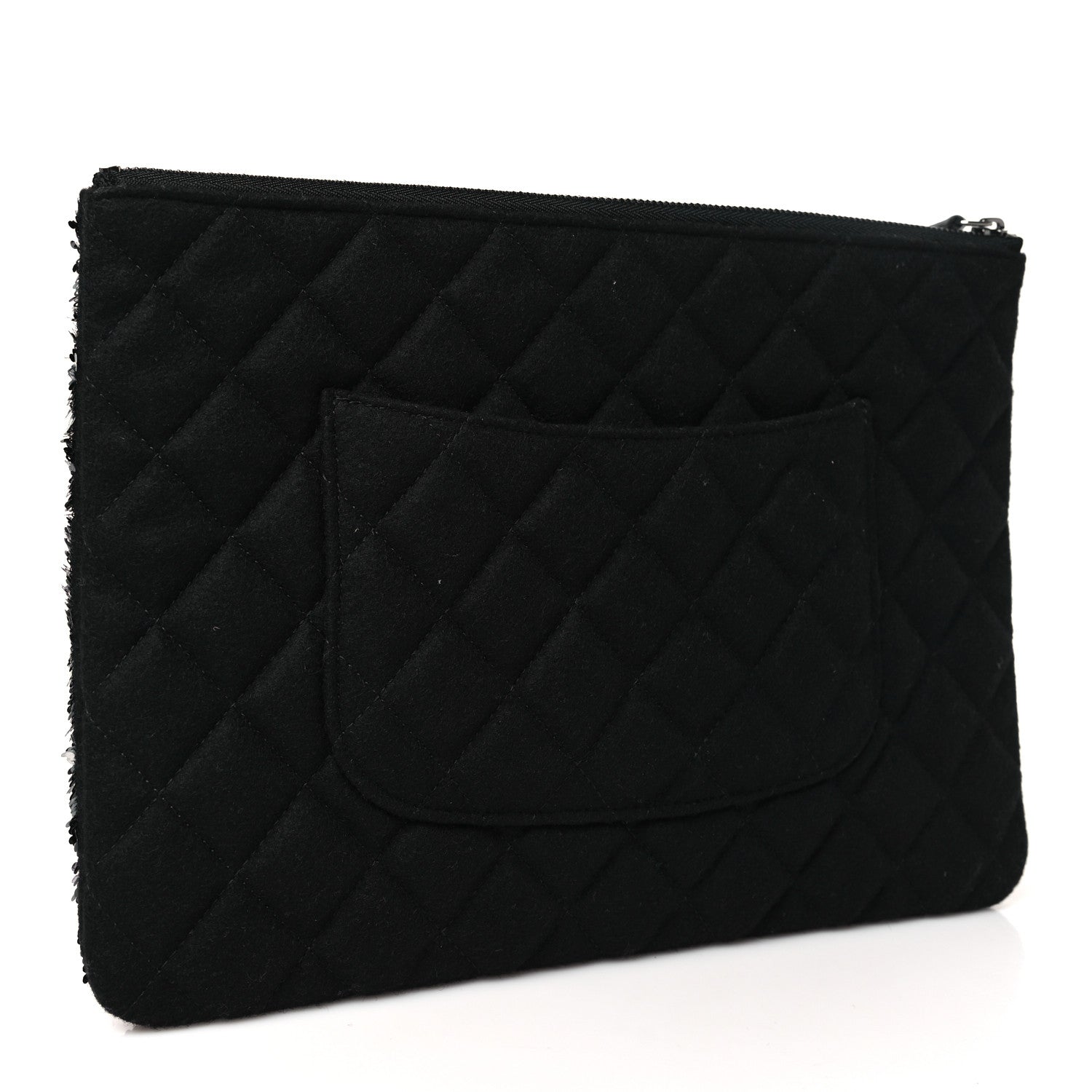 Sequin Wool Quilted Cosmetic Pouch Black Silver