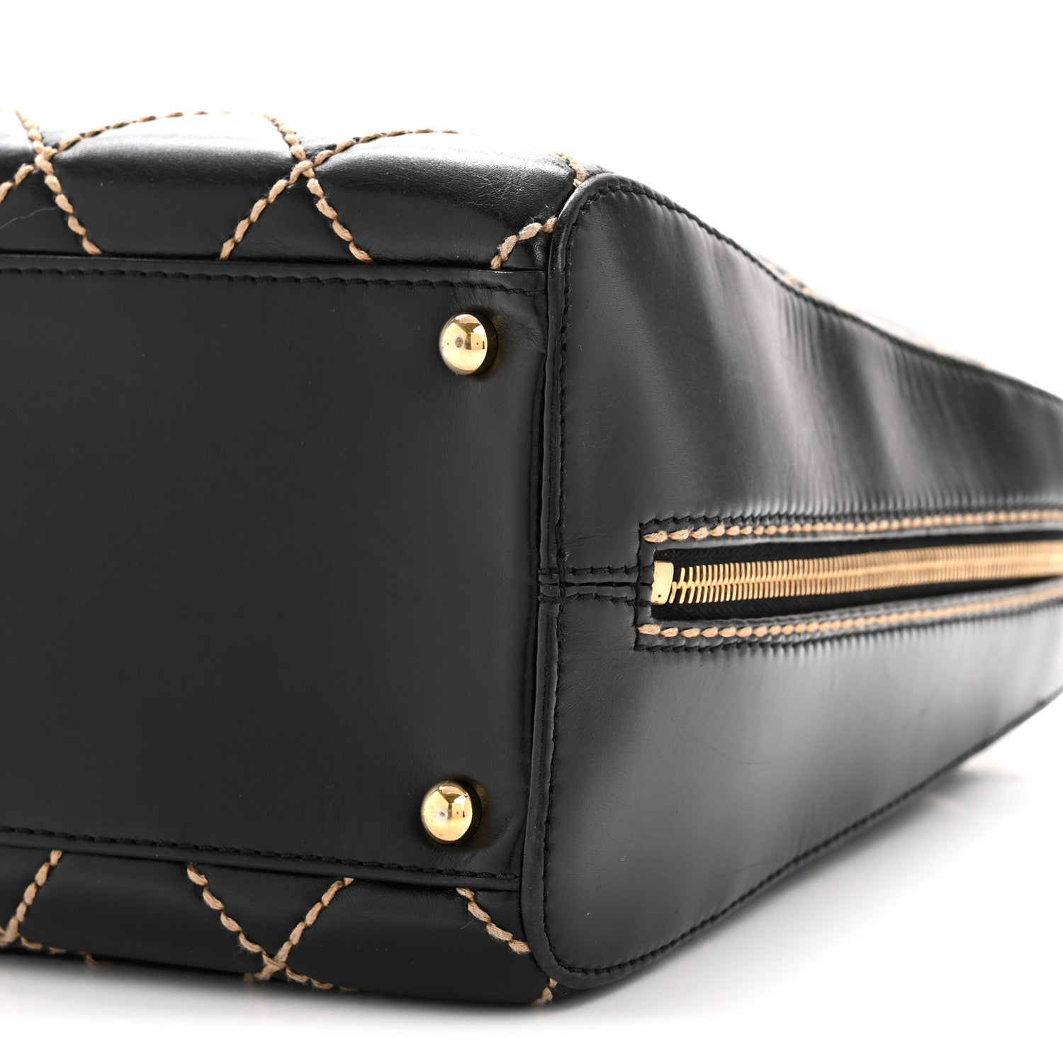 Calfskin Wild Stitch Vertical Top Handle Bag Black