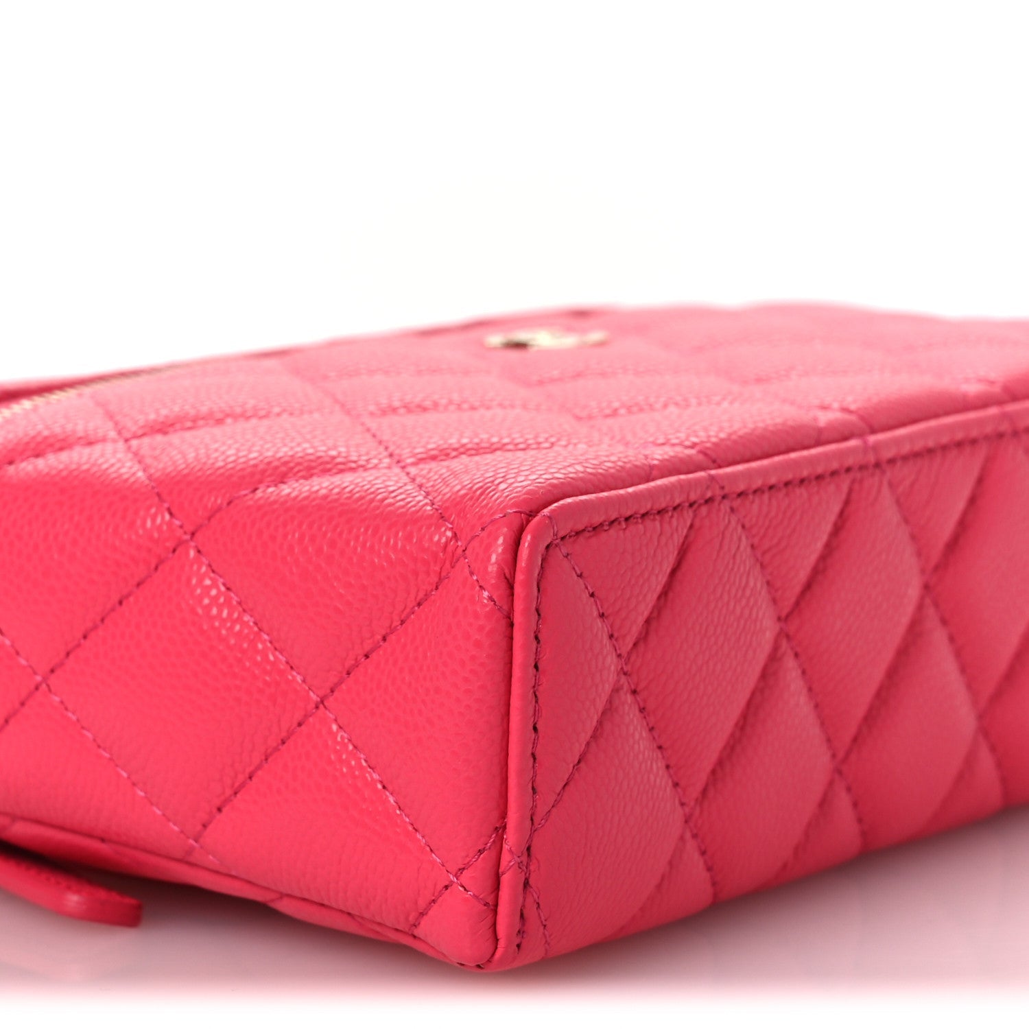 Caviar Quilted Top Handle Slim Vanity With Chain Fuchsia