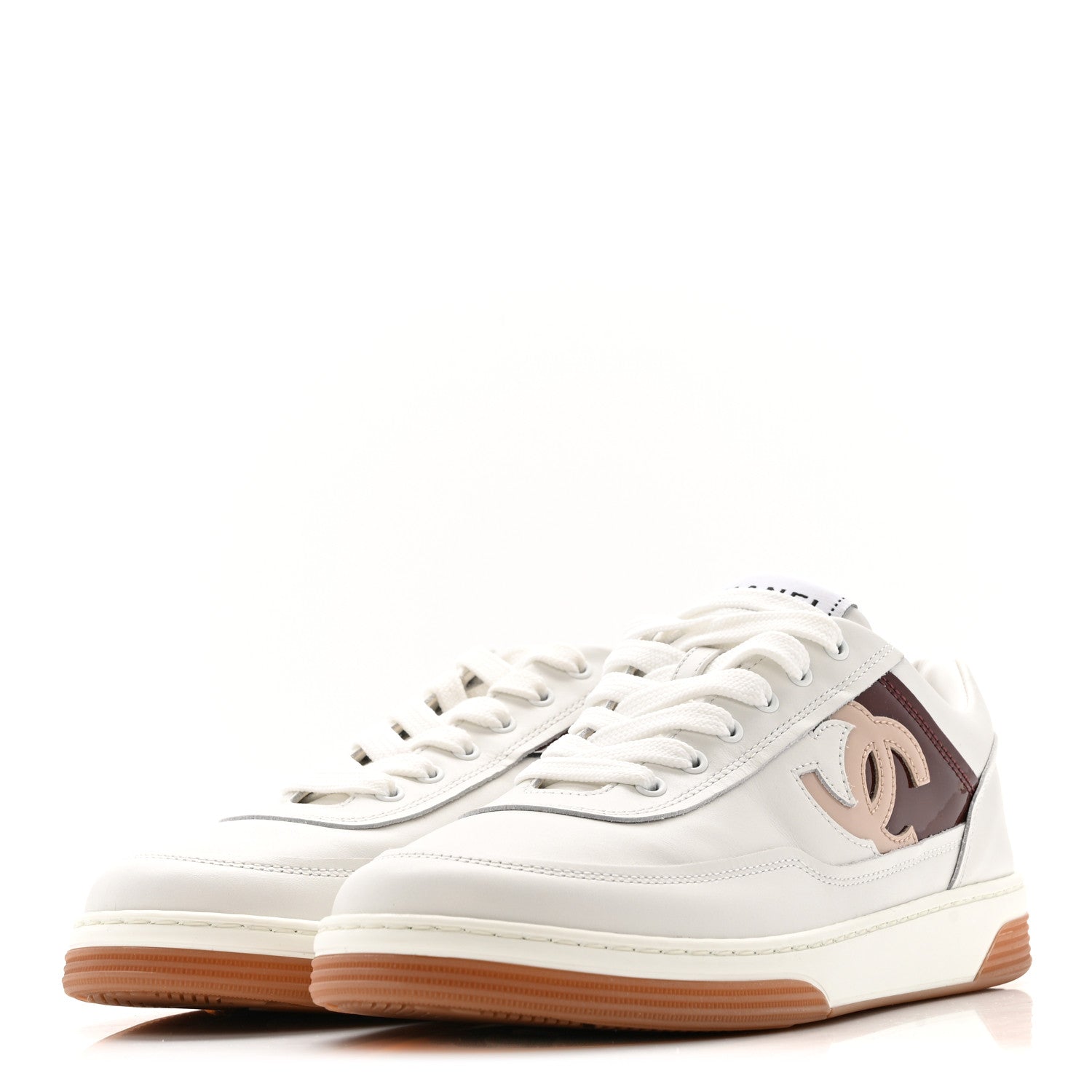 Calfskin Patent Womens CC Sneakers 36 White Burgundy Beige