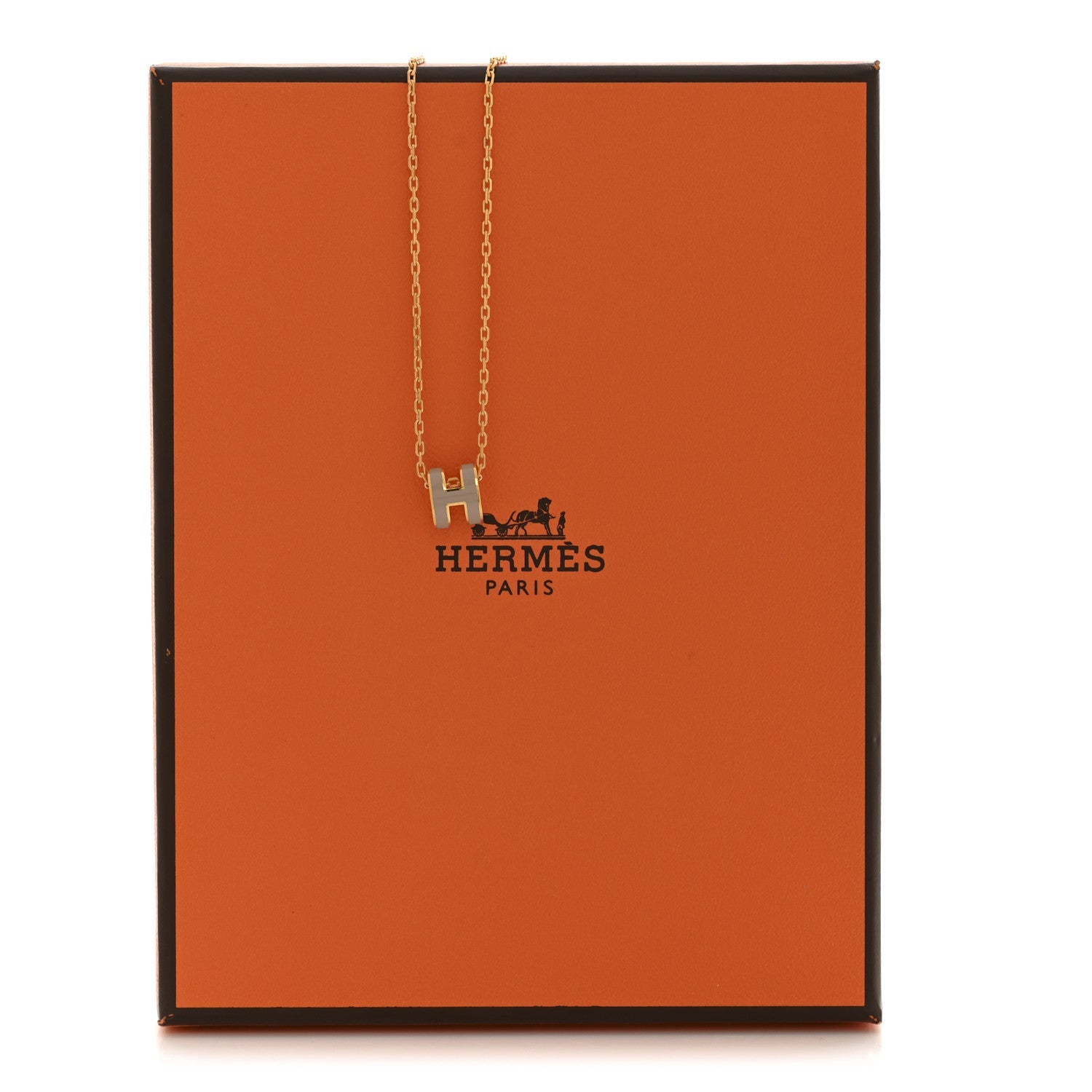 Lacquered Gold Mini Pop H Pendant Necklace Marron Glace