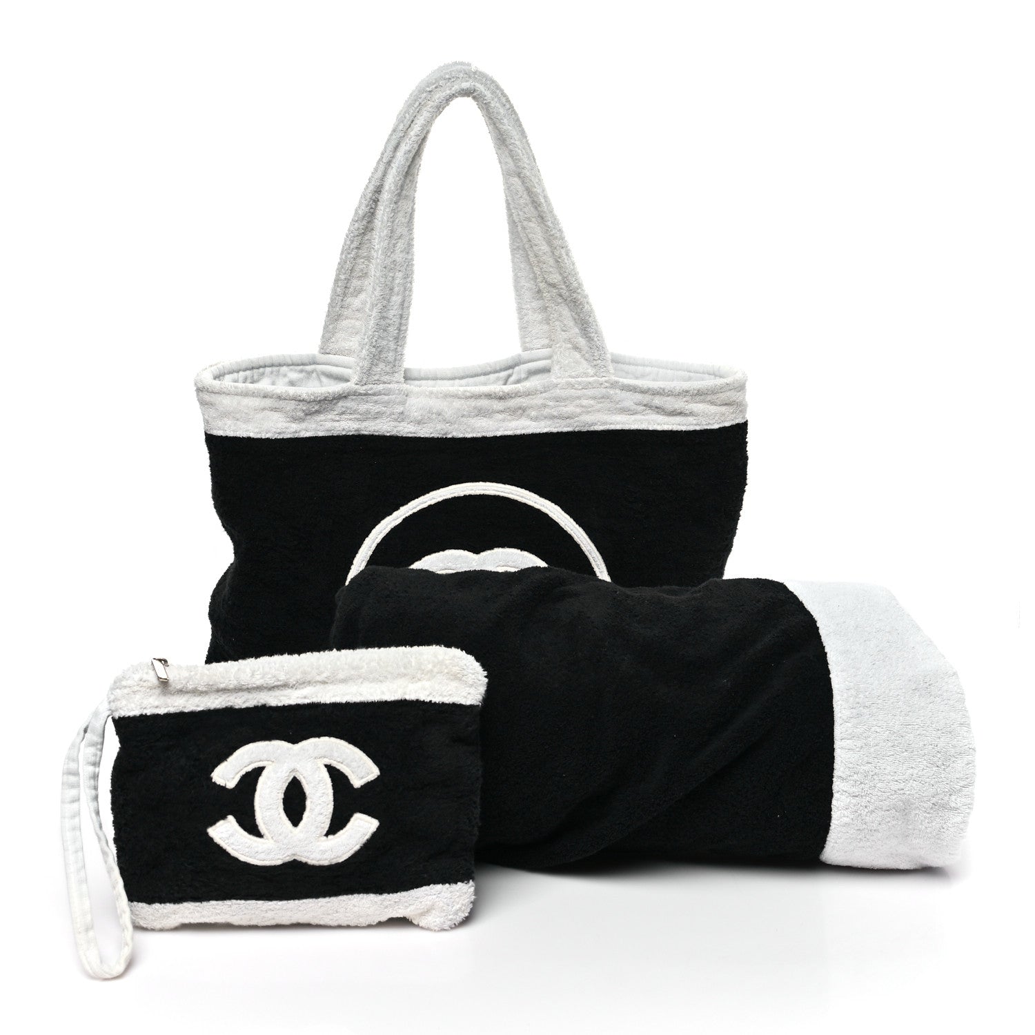 Terry Cotton CC Beach Tote Towel Set Black White