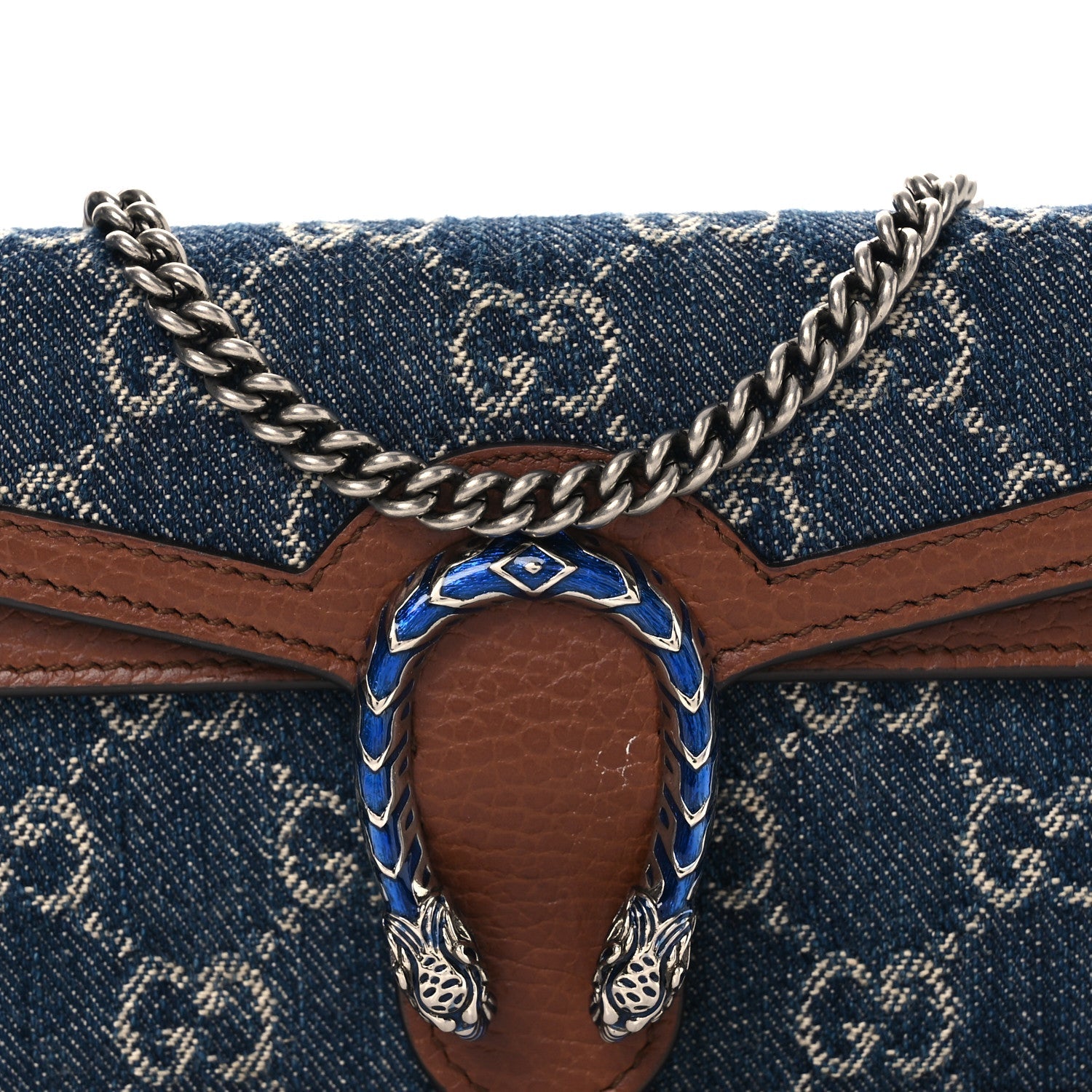 New Denim GG Monogram Dollar Calfskin Enamel Super Mini Dionysus Shoulder Bag Blue Tea Cuir Epilog Electric Blue