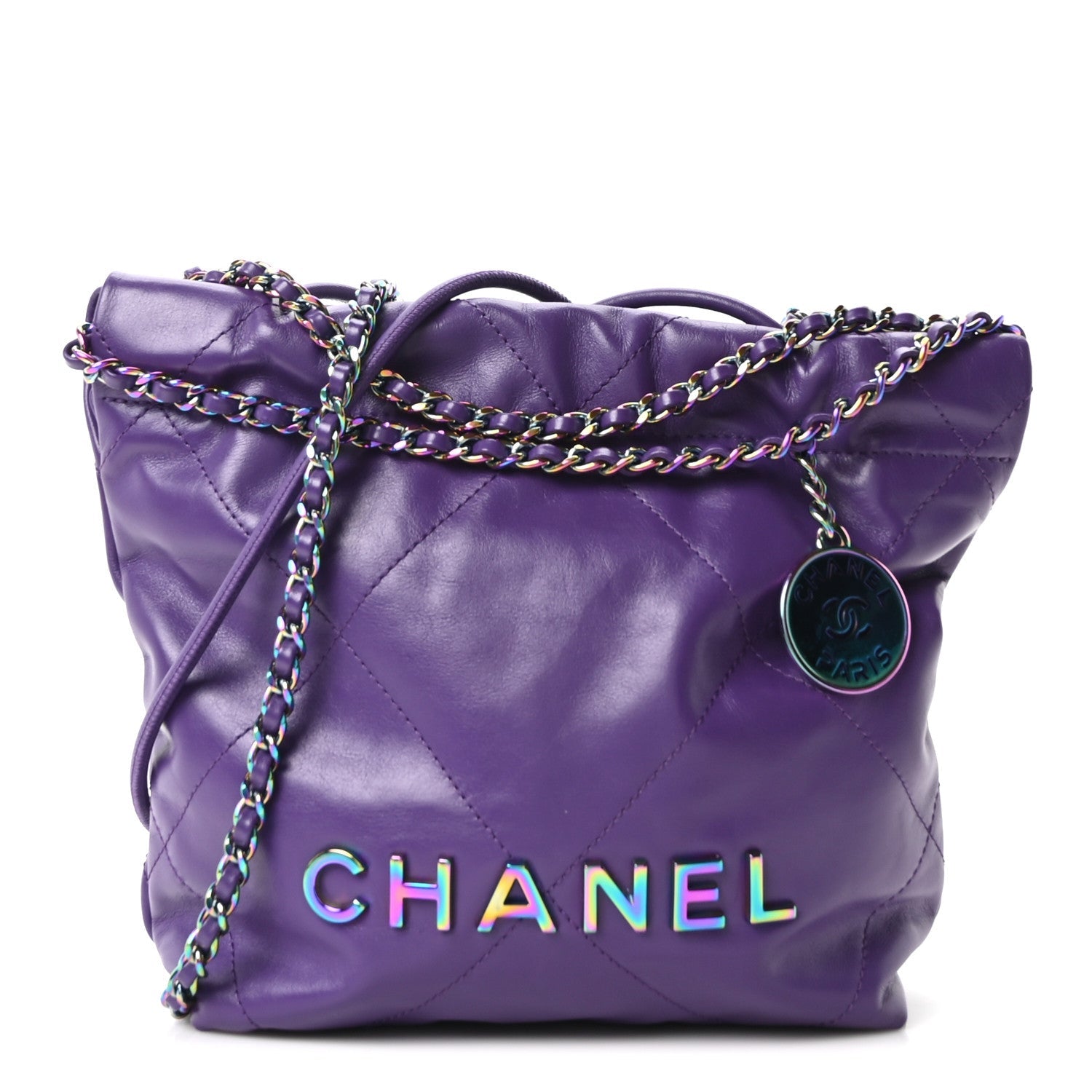 Shiny Calfskin Quilted Rainbow Mini Chanel 22 Purple