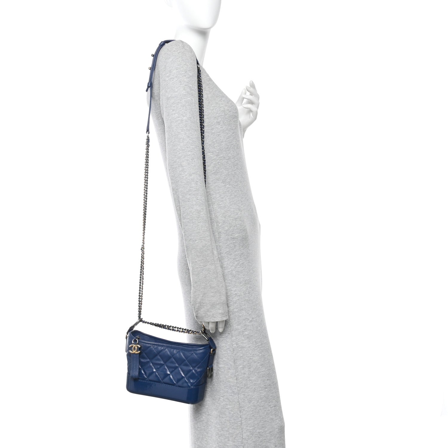 Patent Goatskin Quilted Small Gabrielle Hobo Blue