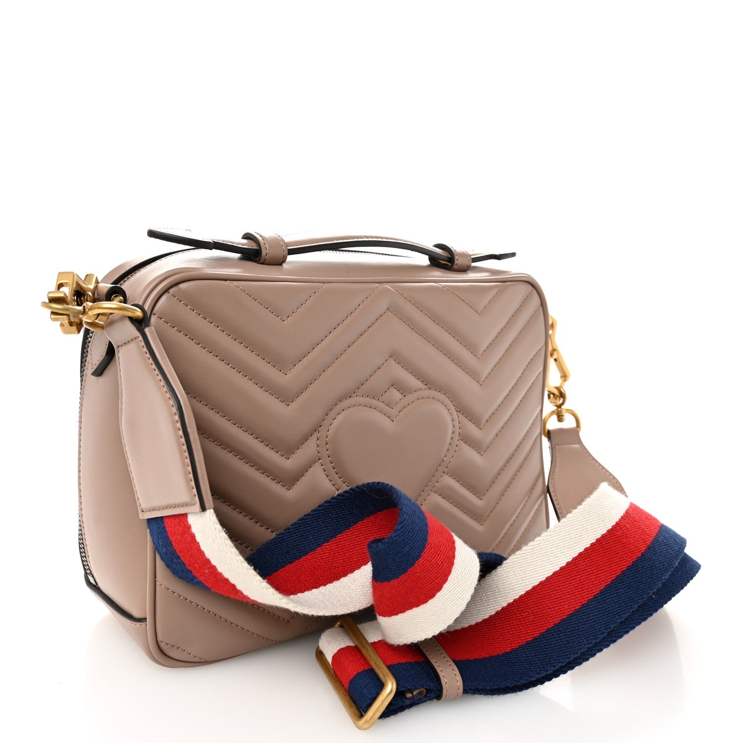 Calfskin Matelasse Sylvie Web Small GG Marmont Top Handle Shoulder Bag Porcelain Rose