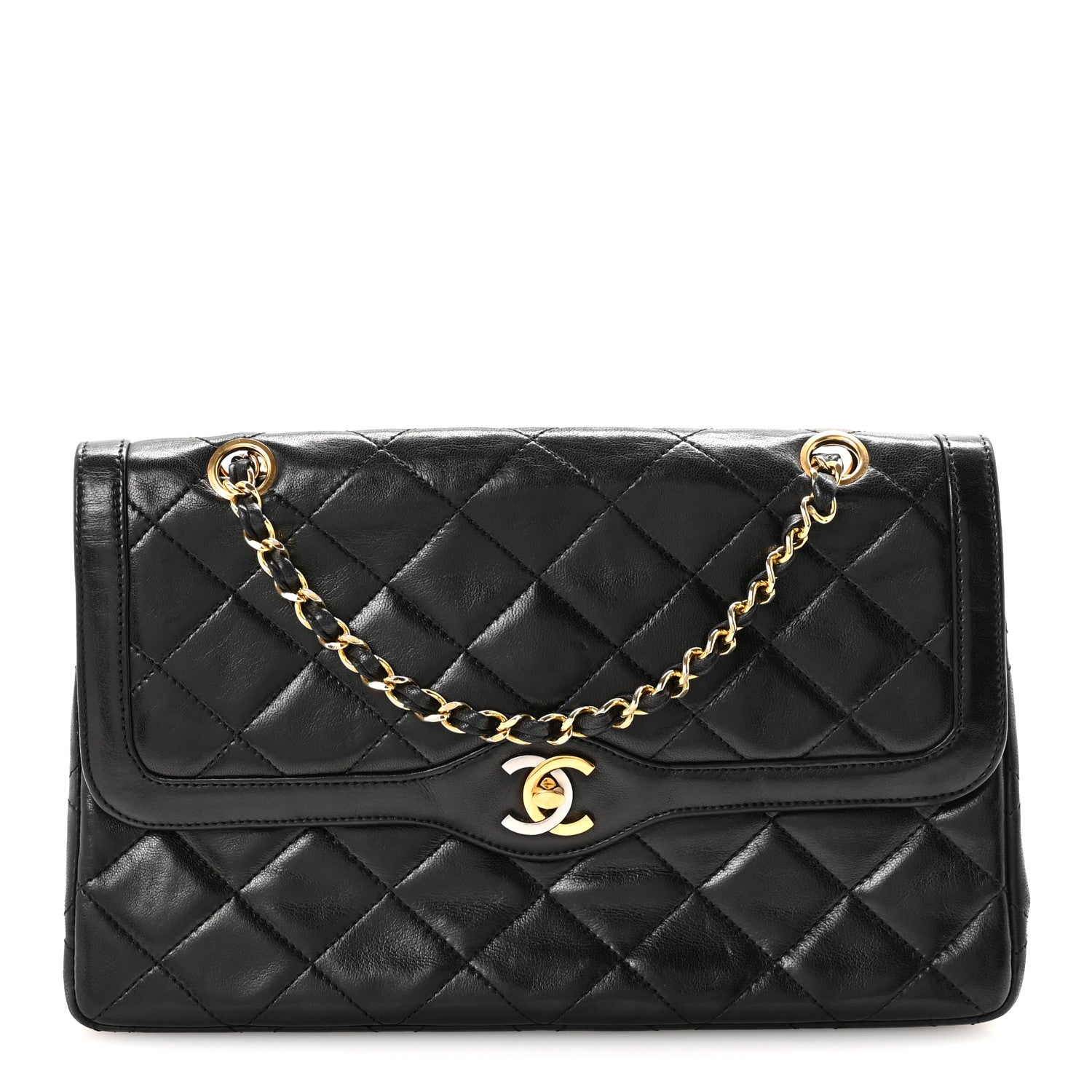 Lambskin Quilted Medium Double Flap Bag Black