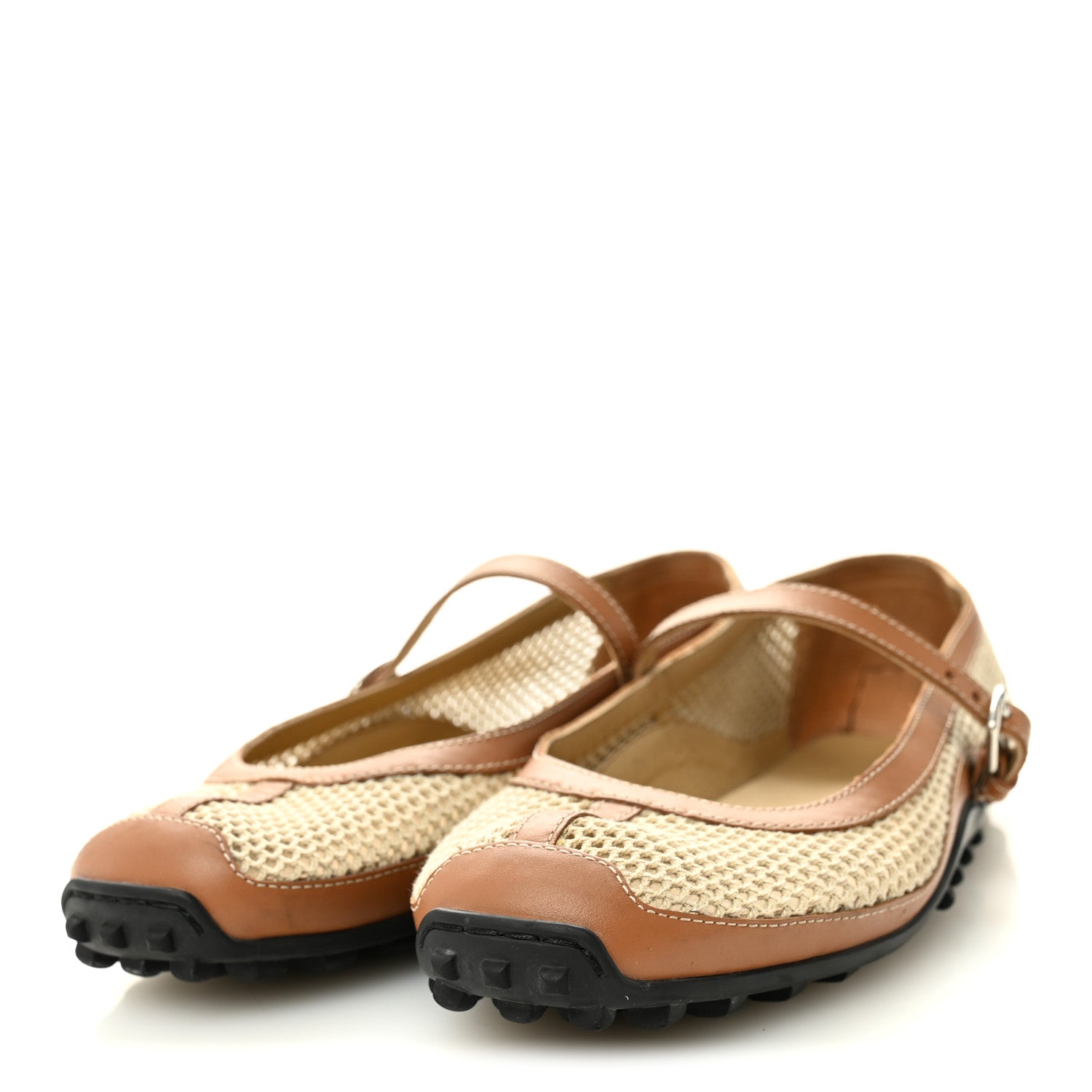 Crochet Knit Calfskin Kichu Ballet Flats 37.5 Beige Lin Naturel