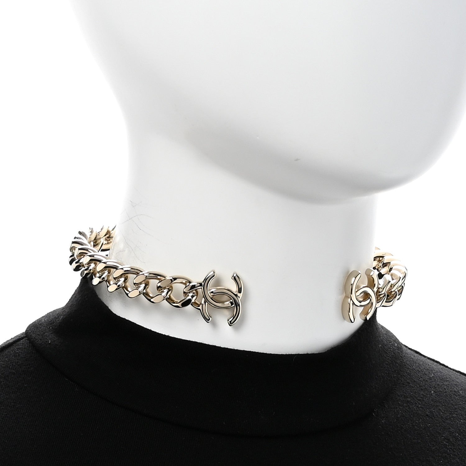 Metal CC Chain Link Choker Necklace M Gold