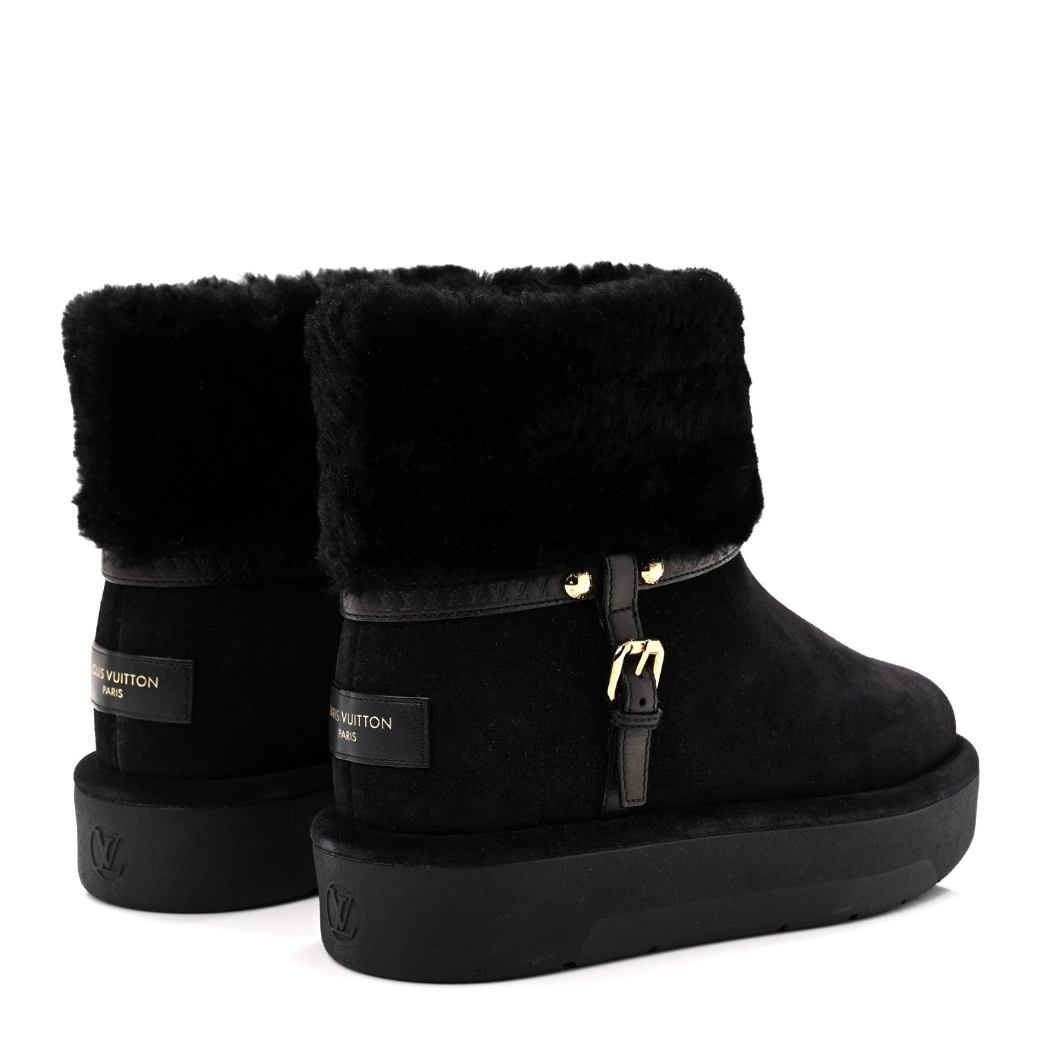 Suede Calfskin Shearling Aspen Platform Ankle Boots 37 Black