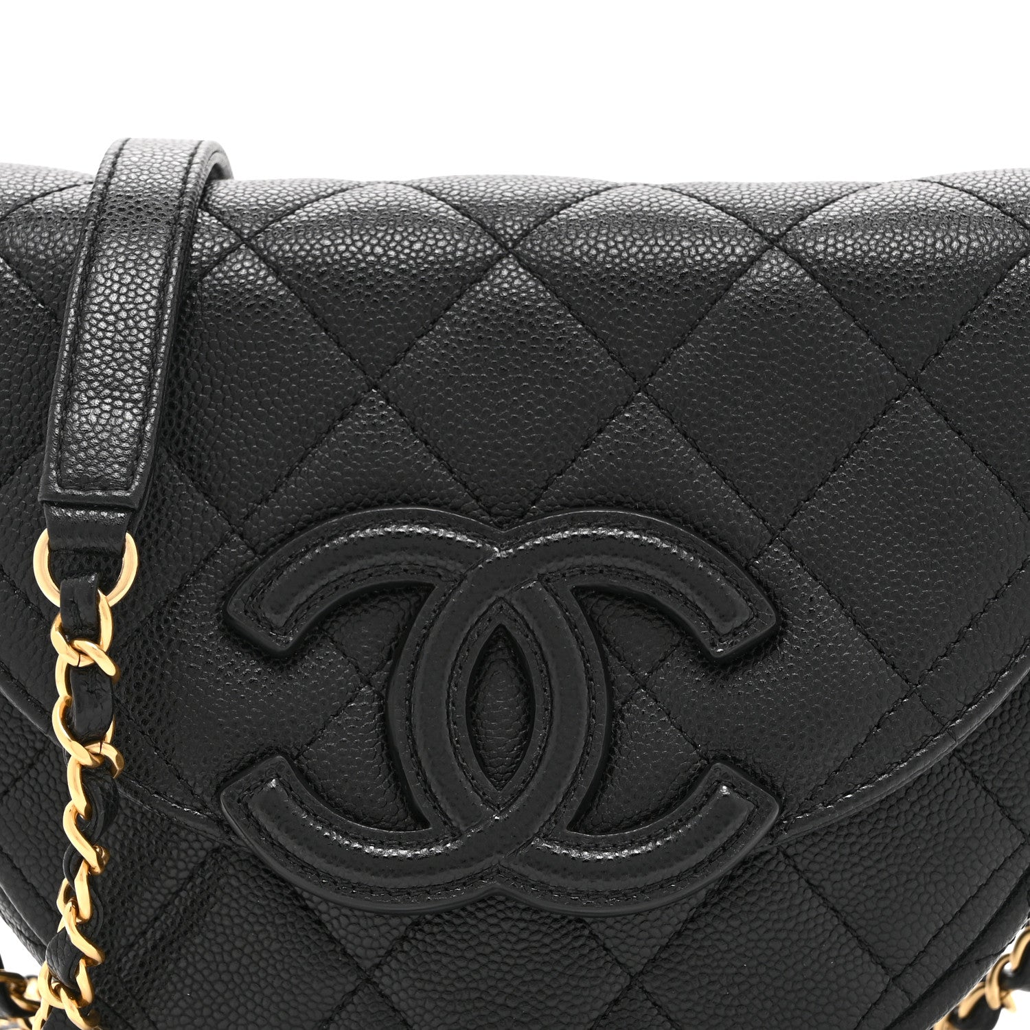 Caviar Quilted Mini Messenger Flap Black