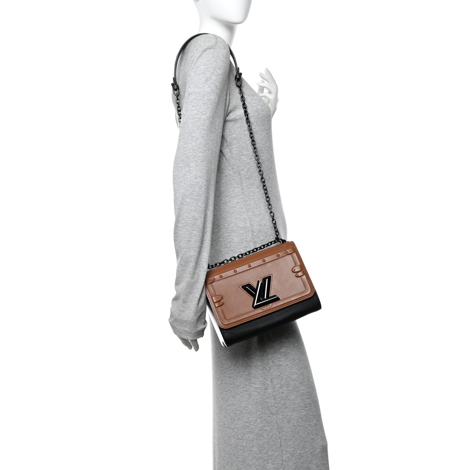 Calfskin Trompe L'oeil Twist Shoulder Bag MM Black Brown
