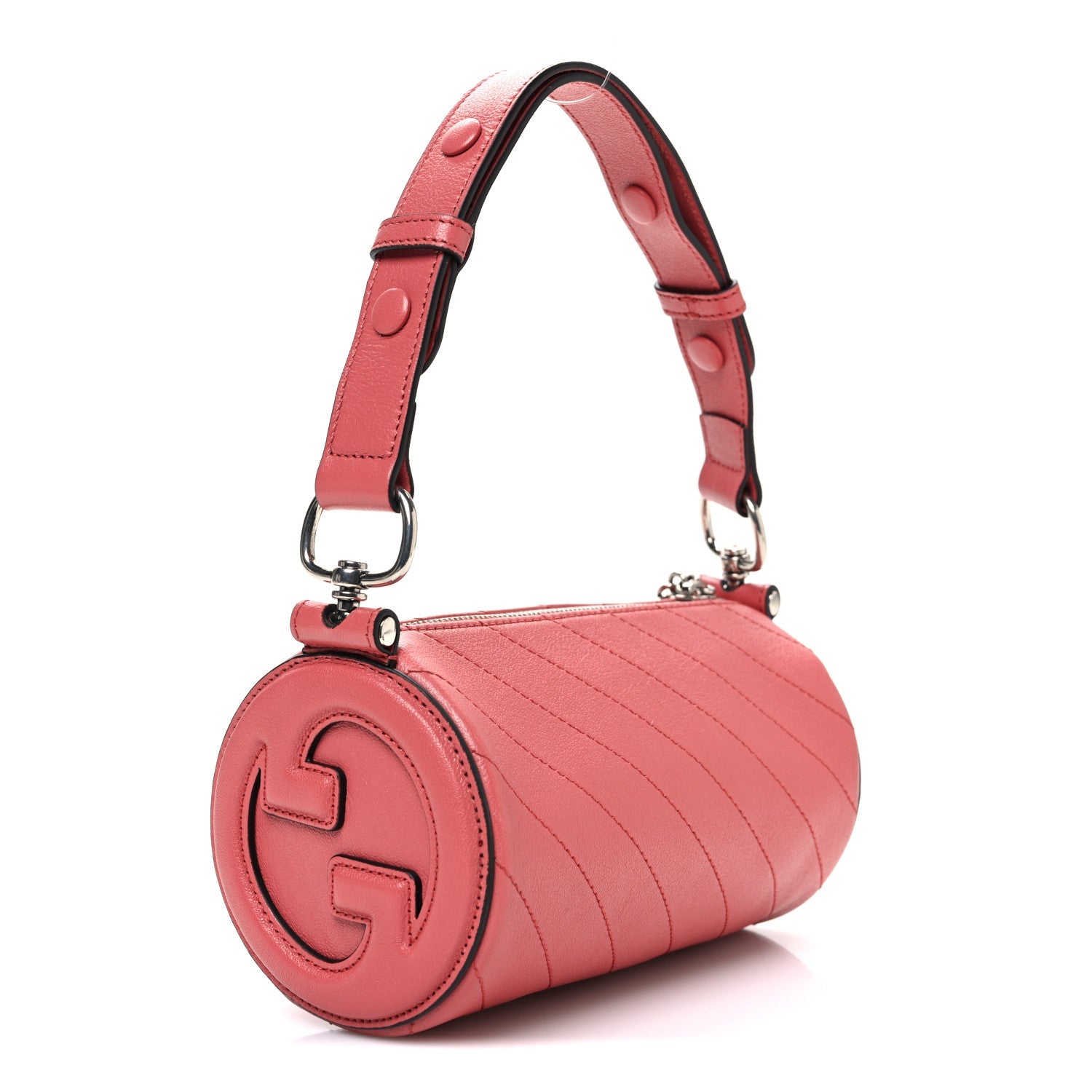Sakai Be Green Calfskin Diagonal Stitched Mini Blondie Barrel Shoulder Bag Pink
