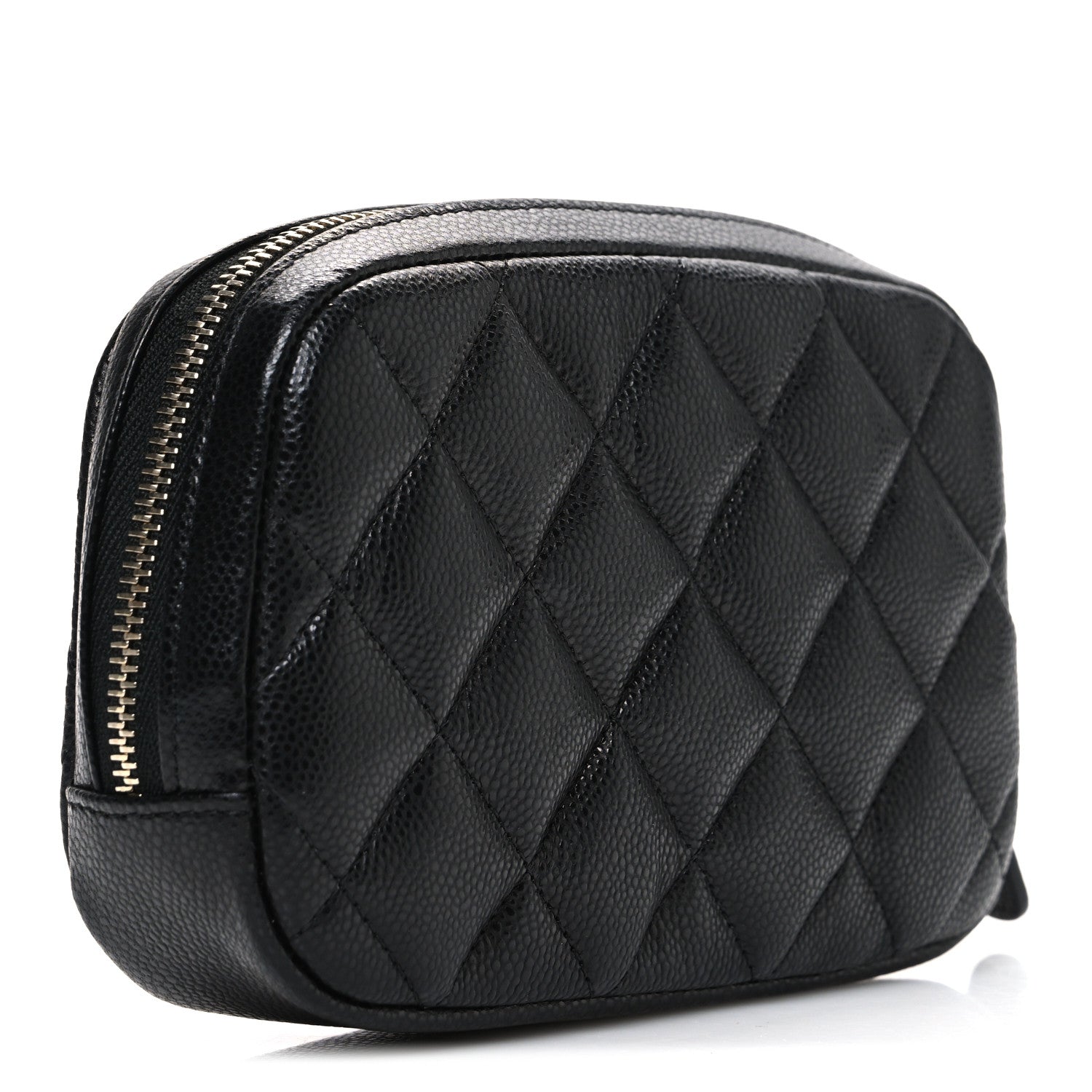 Caviar Quilted Small Curvy Pouch Cosmetic Case Black