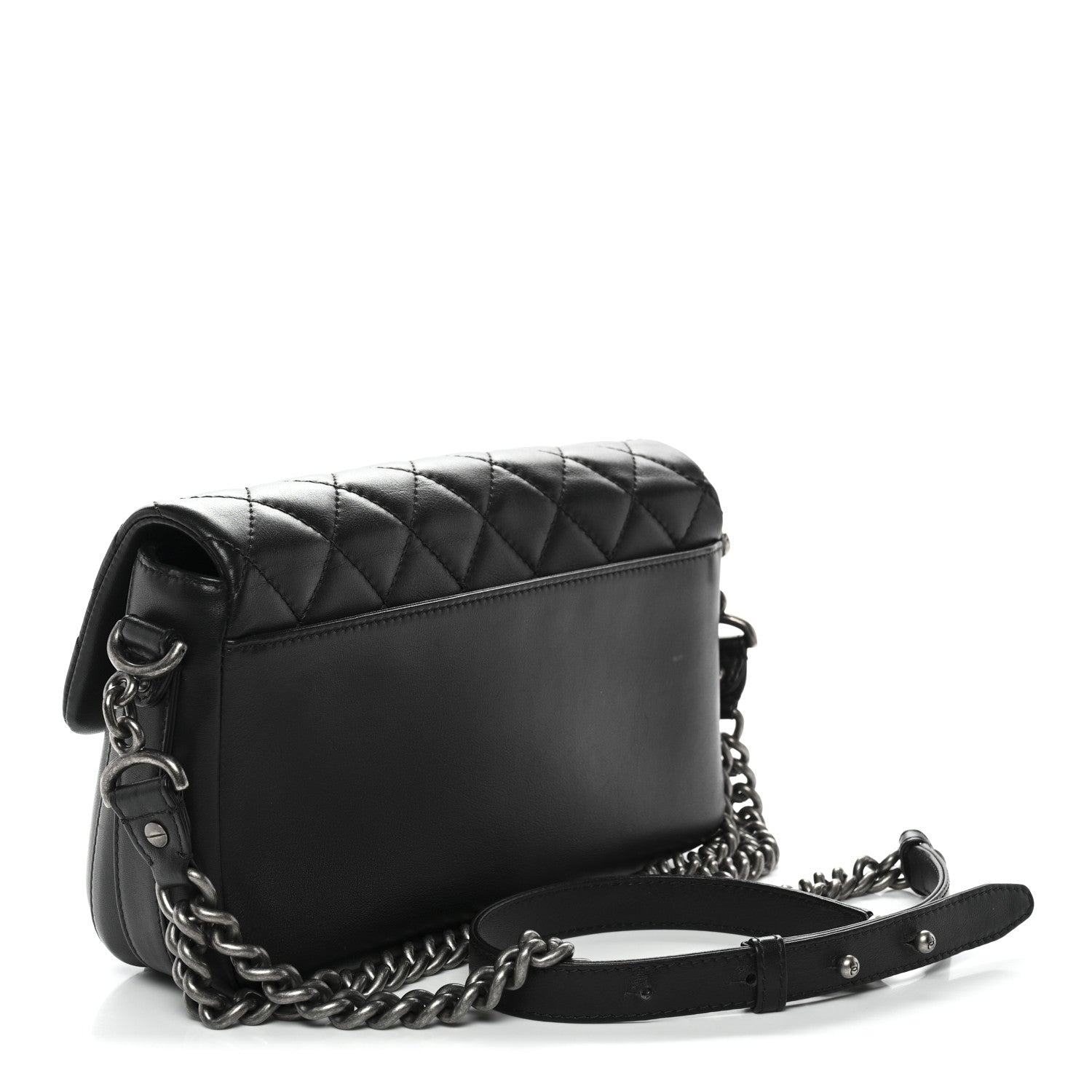 Calfskin Quilted Large Rock My Shoulder Flap Black