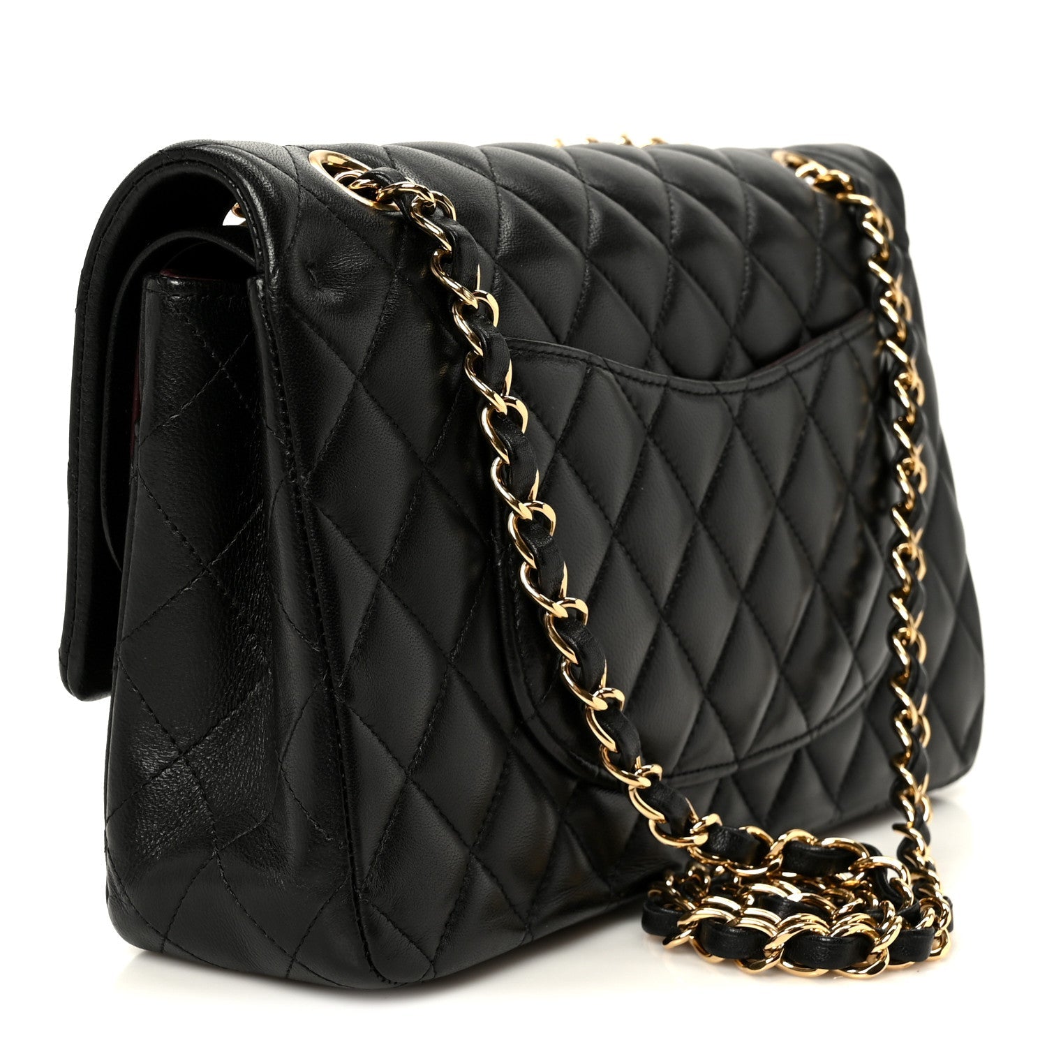 Lambskin Quilted Medium Double Flap Black