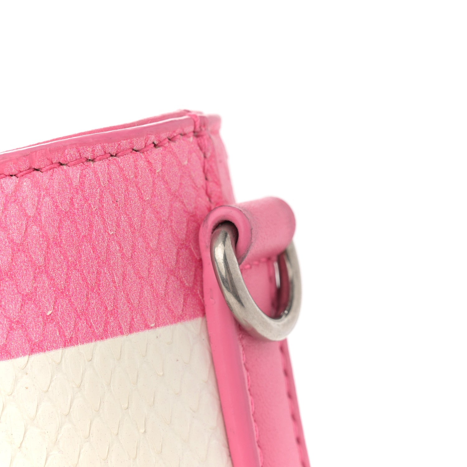 Snakeskin Embossed Stripe Toy Shopping Tote White Pink