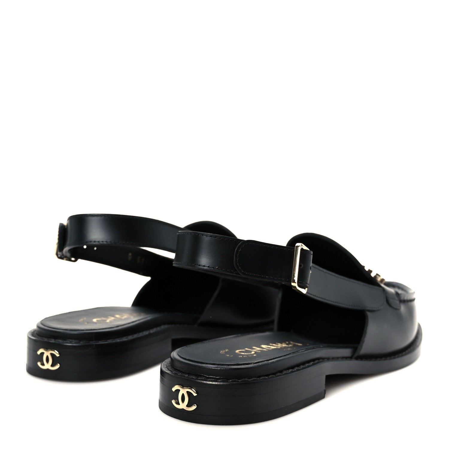 Calfskin Crystal Slingback Loafers 36 Black