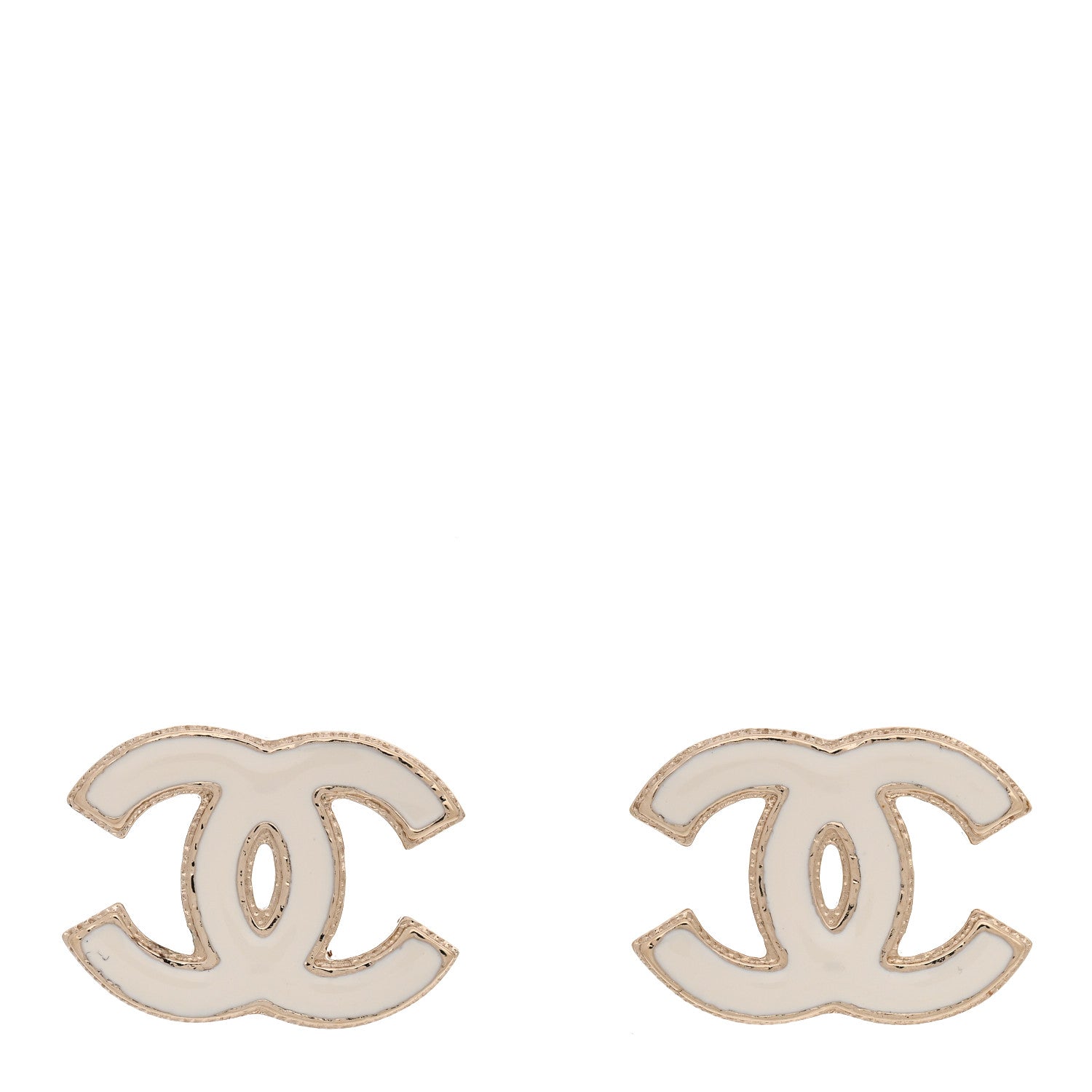 Enamel CC Earrings Gold White