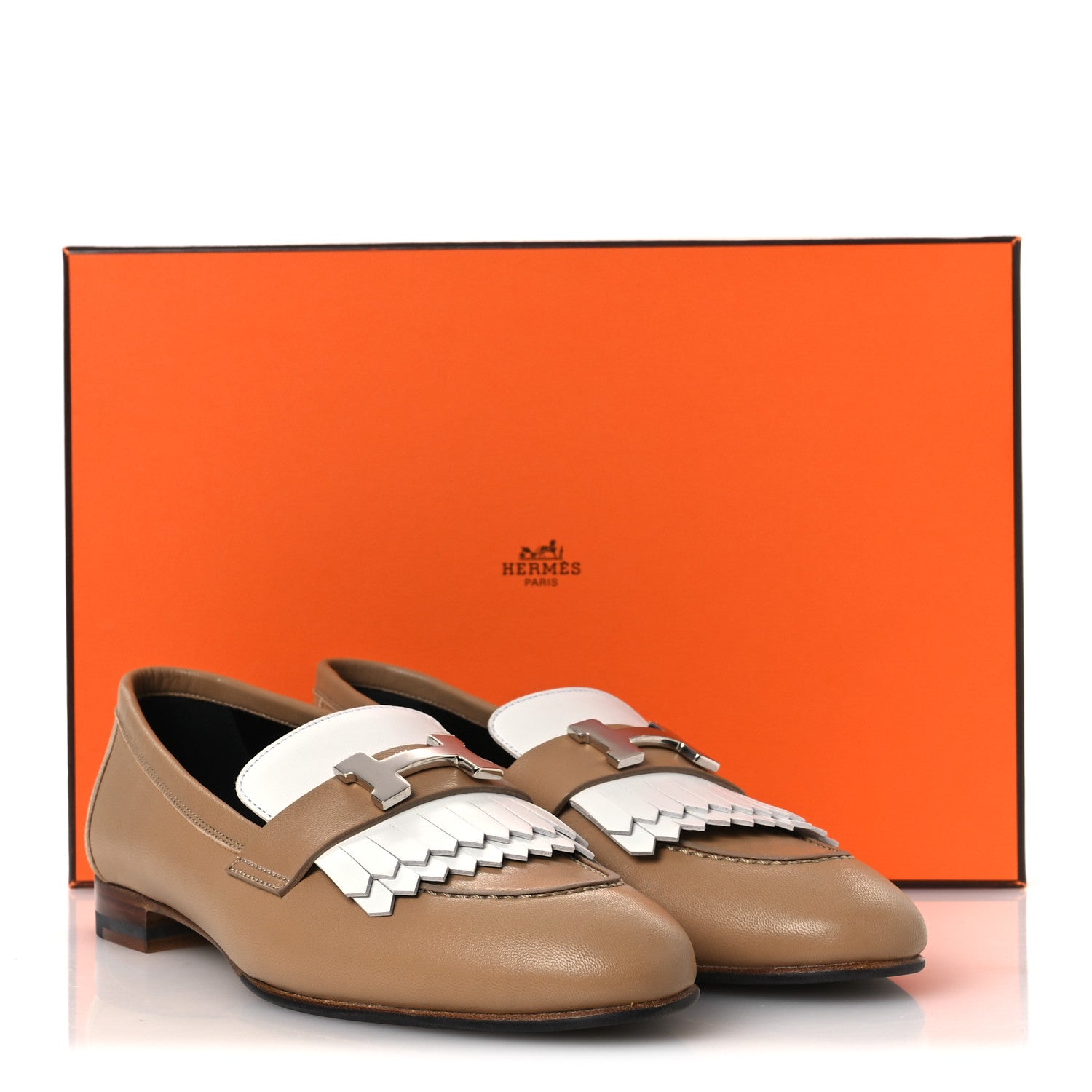 Goatskin Womens Royal Loafers 37 Beige Argile White