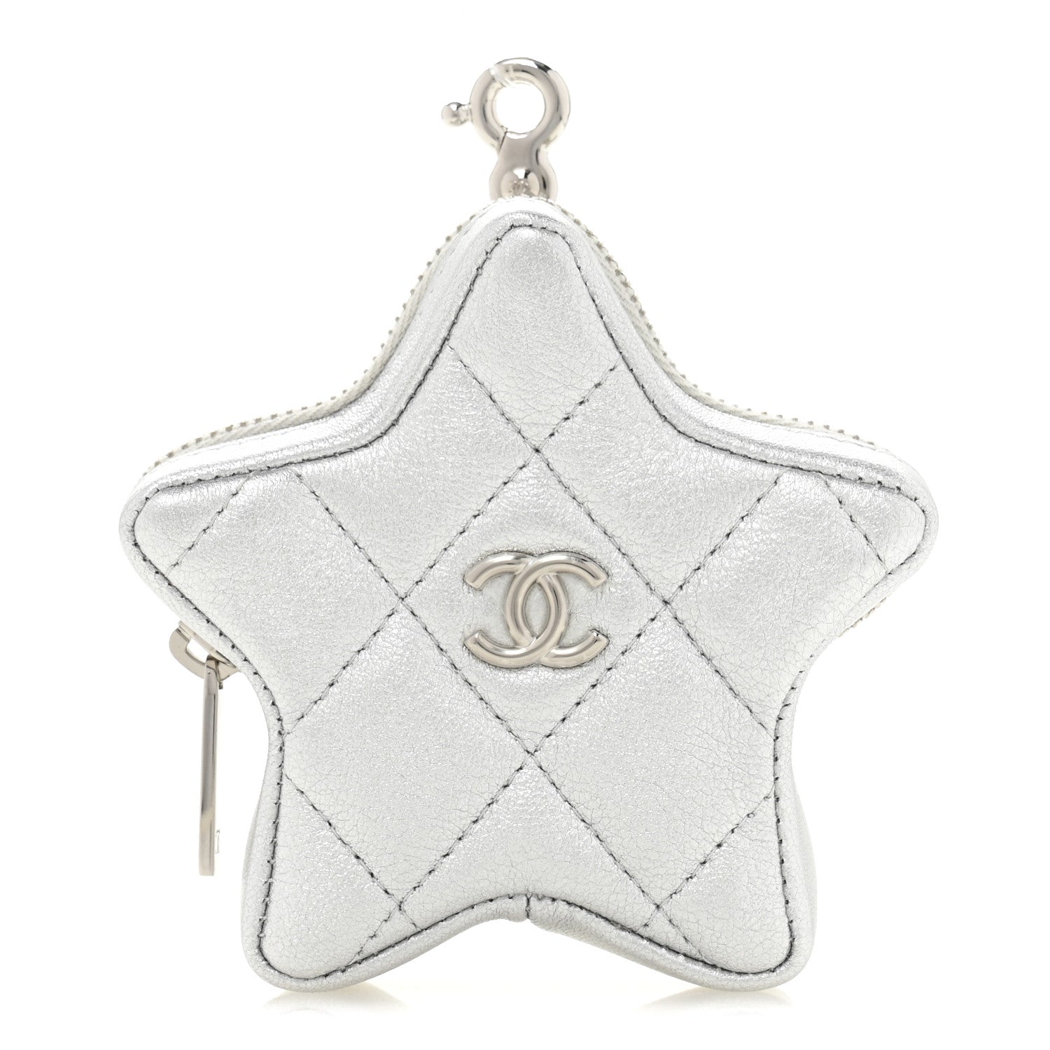 Metallic Lambskin Walk Of Fame Star Clip On Coin Purse Silver