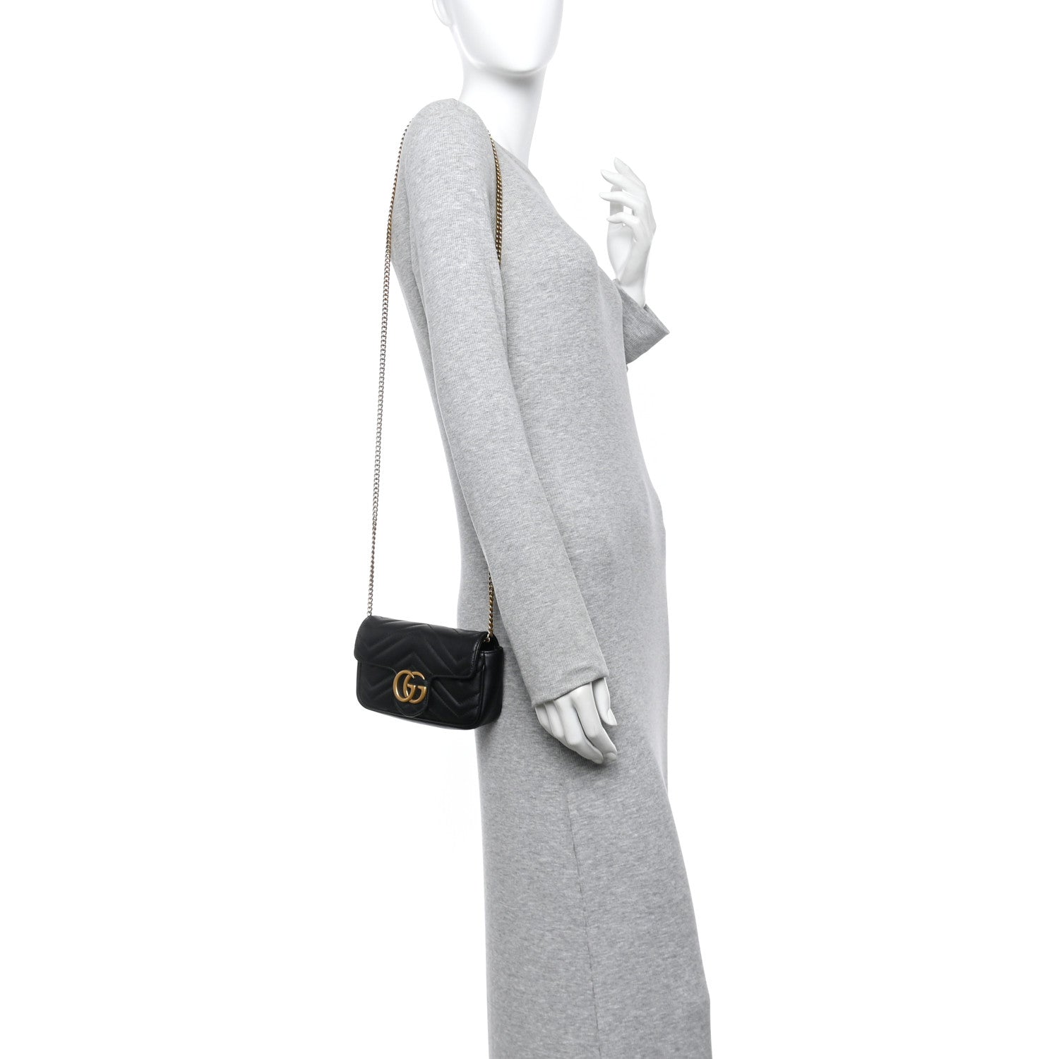 Calfskin Matelasse Super Mini GG Marmont Shoulder Bag Black
