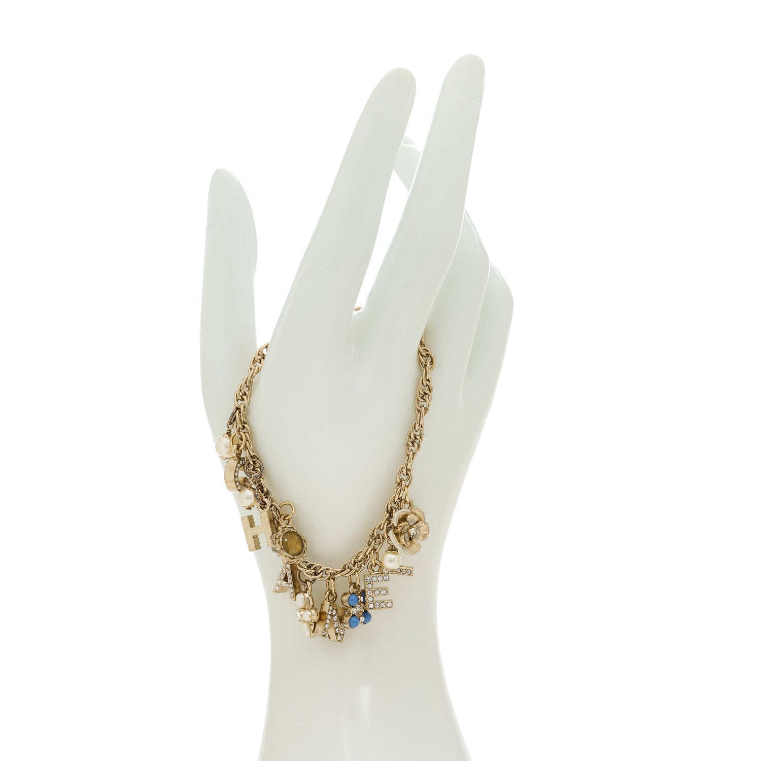 Metal Crystal Chain CC Charms Bracelet Gold