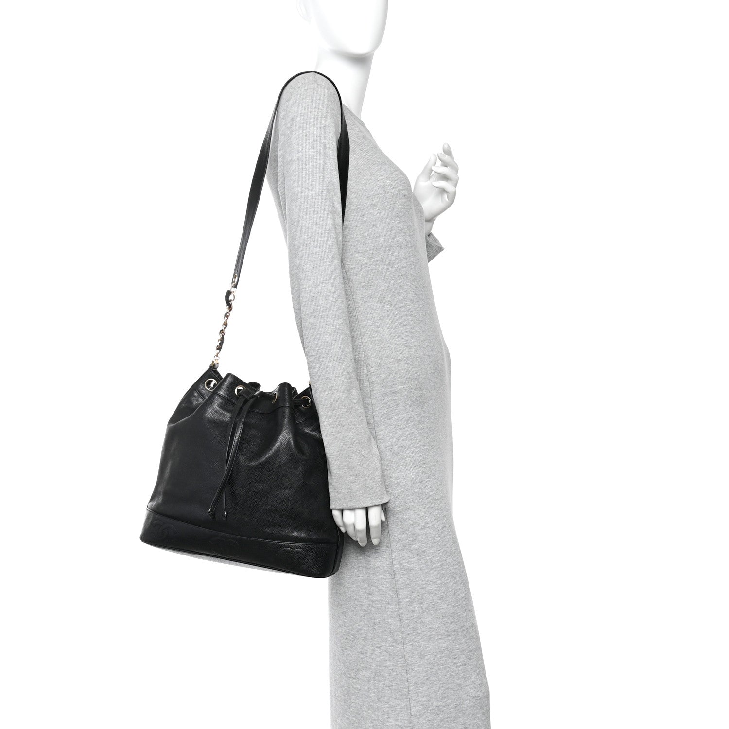Caviar CC Drawstring Shoulder Bag Black