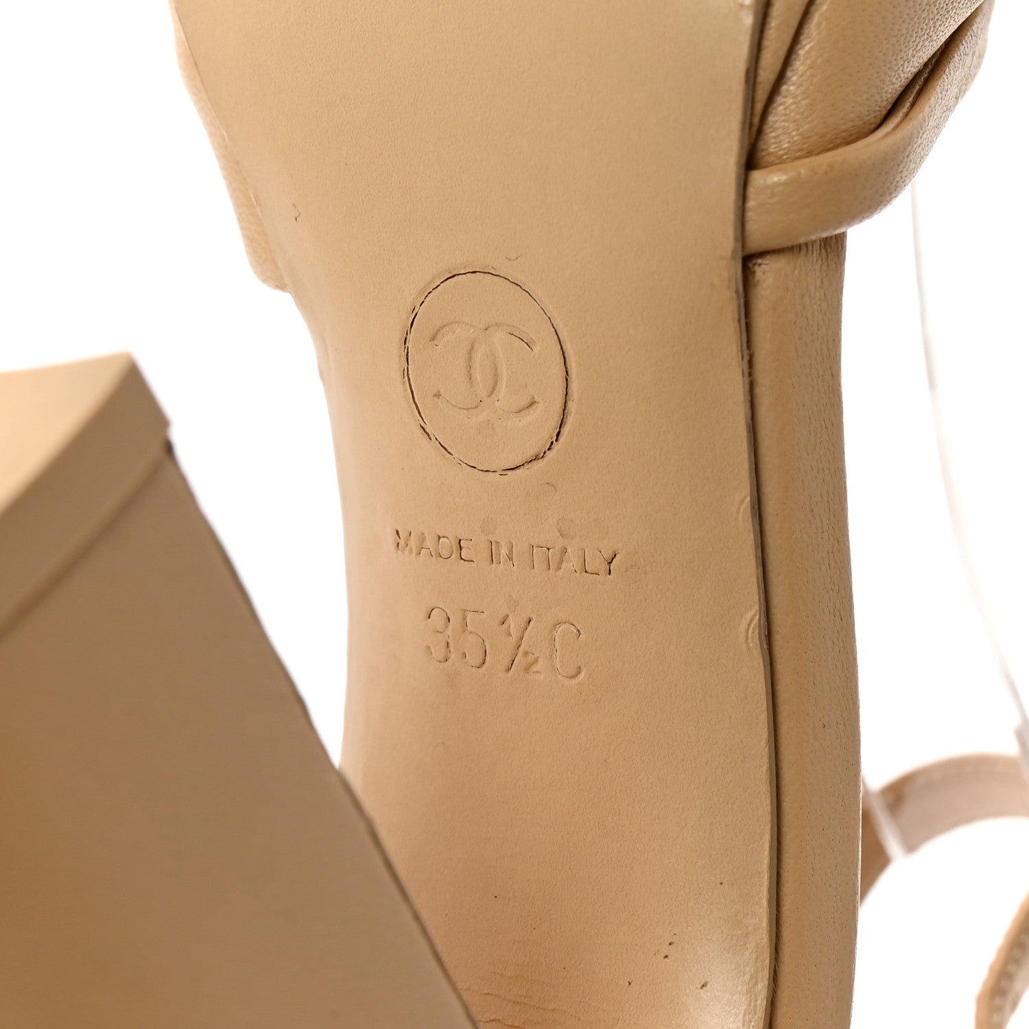Lambskin Pearl CC Sandals 35.5 Beige