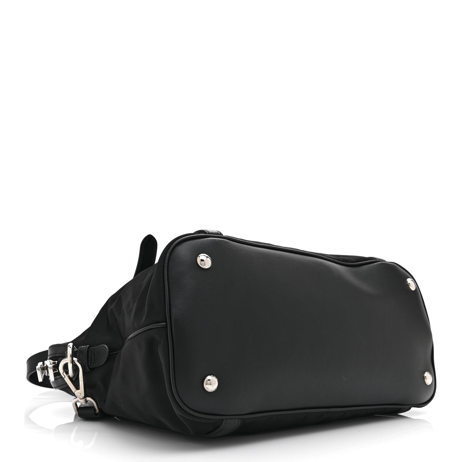 Tessuto Nylon Calfskin Dome Satchel Black