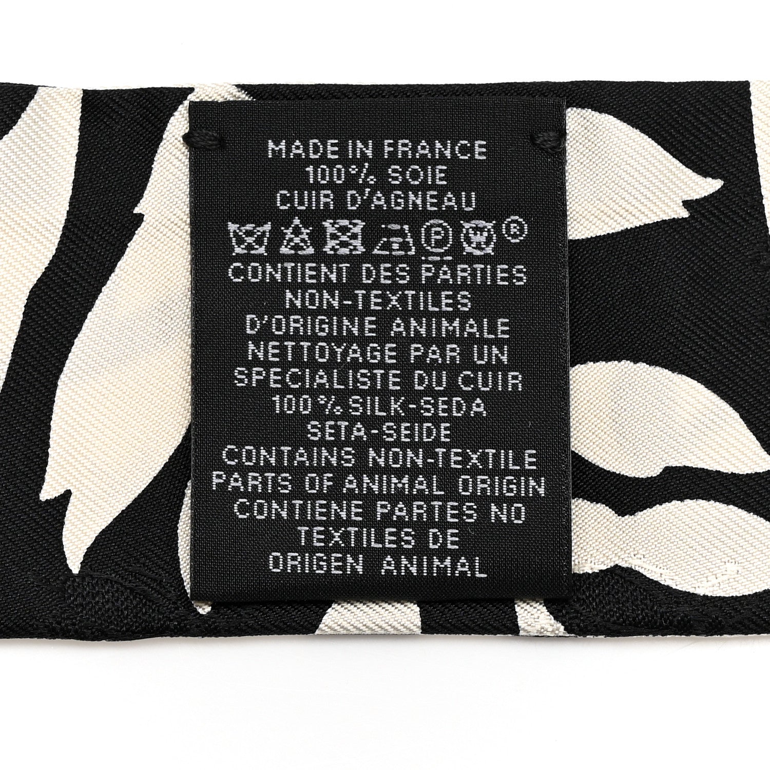 Silk Calfskin Bouquet Final Fringed Twilly Creme Black