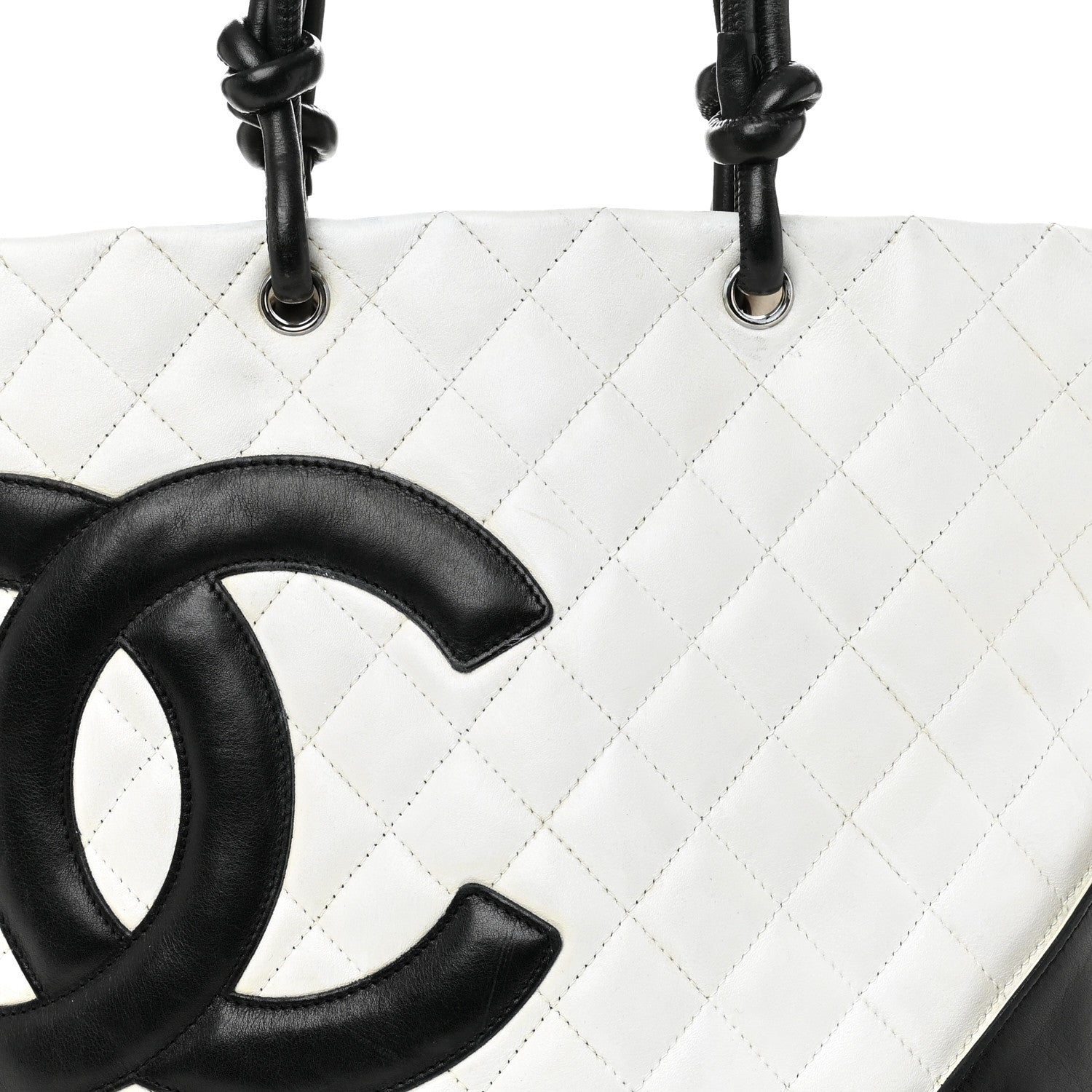 Calfskin Quilted Medium Cambon Tote White Black