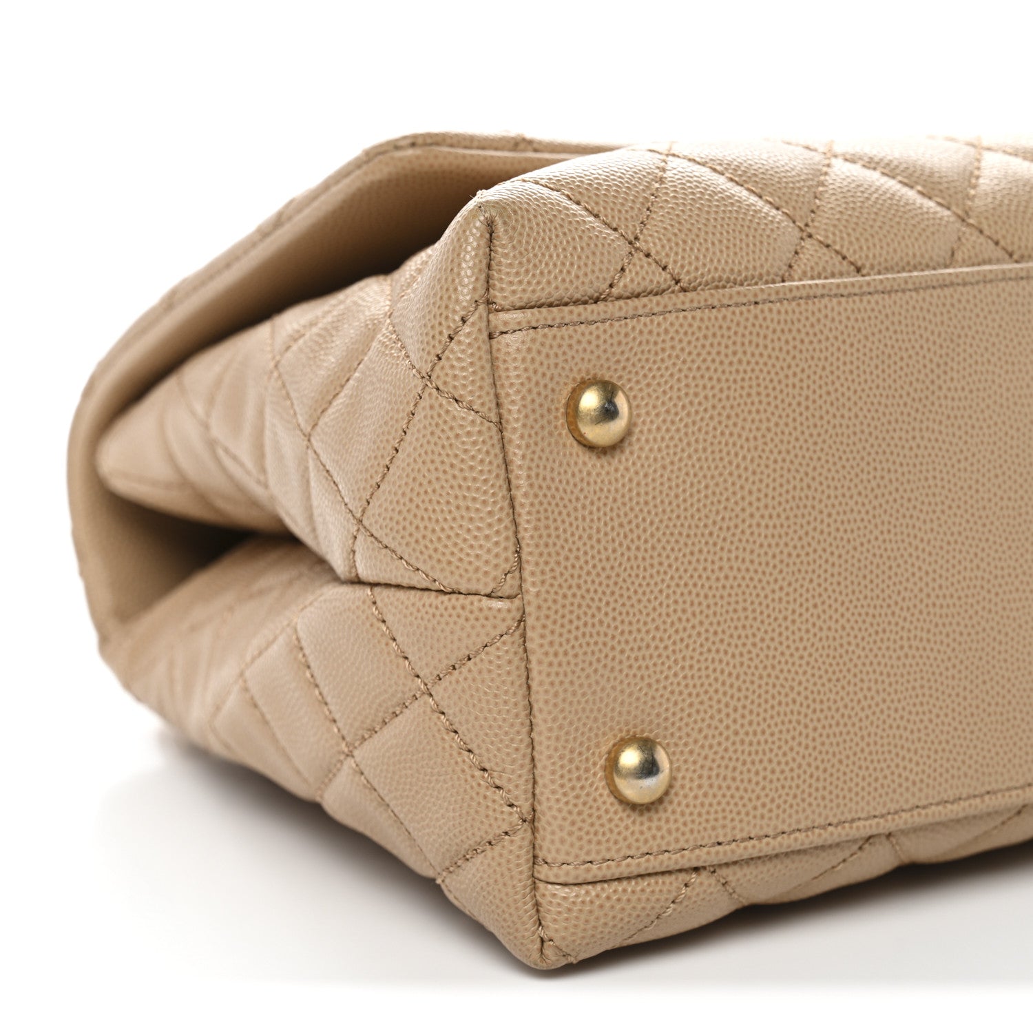 Caviar Quilted Small Coco Handle Flap Beige