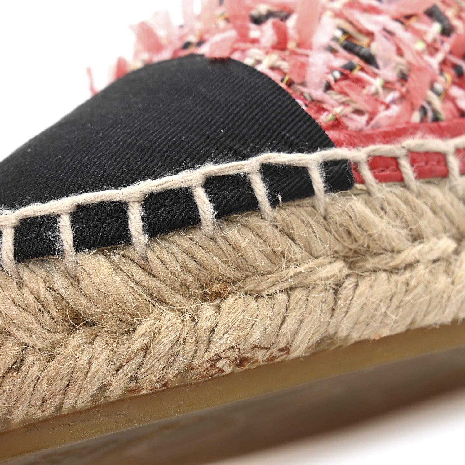 Tweed Grosgrain CC Espadrilles 36 Coral Red Pink Black