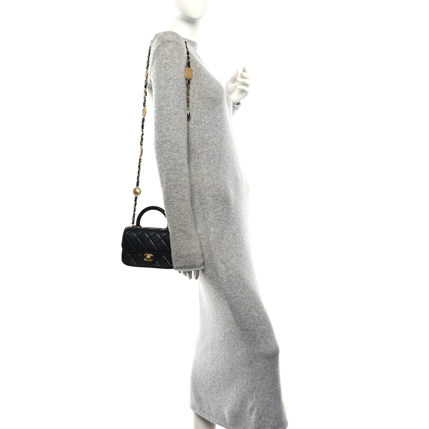 Lambskin Quilted Bijoux Chain Mini Top Handle Flap Black