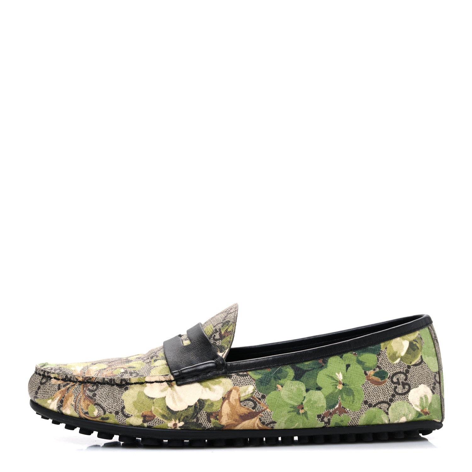 GG Supreme Monogram Blooms Mens Driver Loafers 7 Beige New Military Black