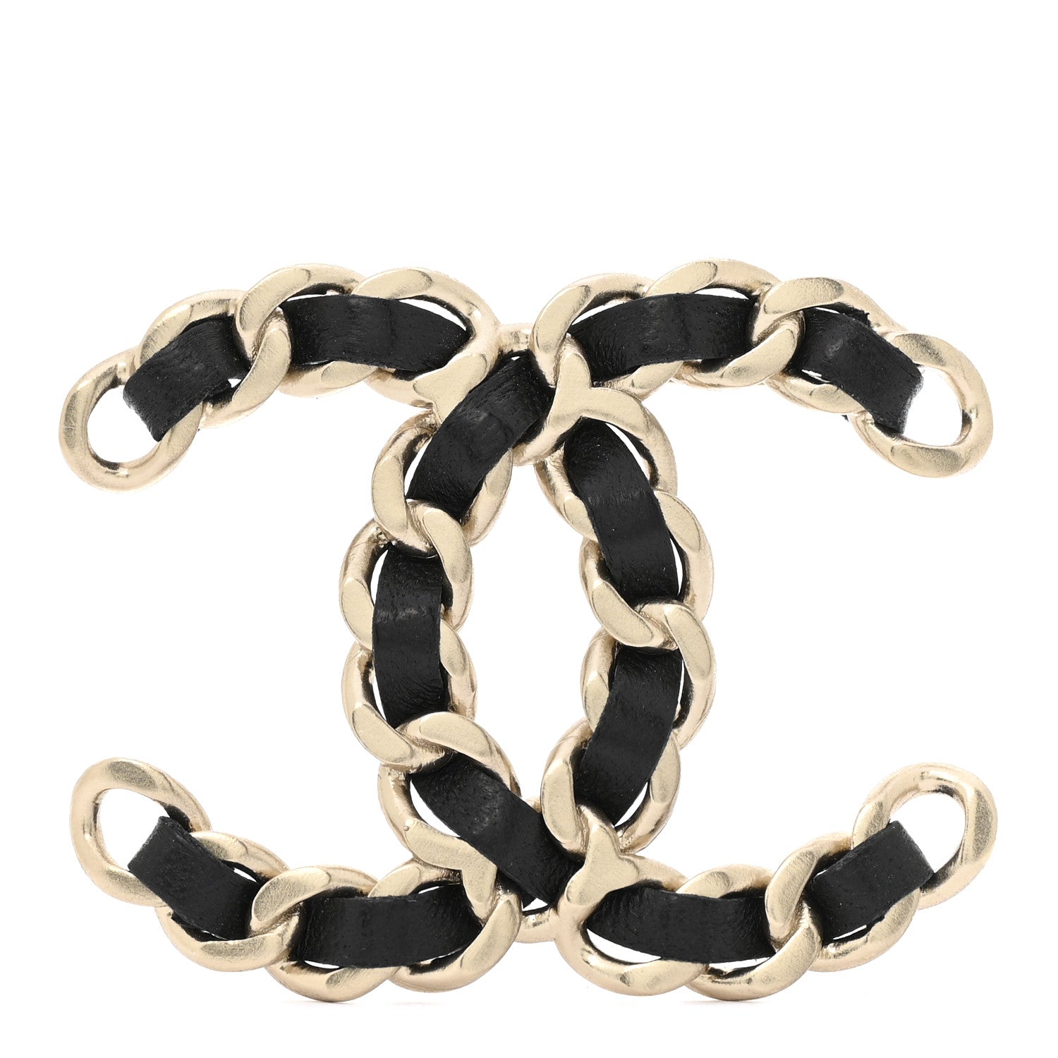 Lambskin Chain CC Brooch Black Gold