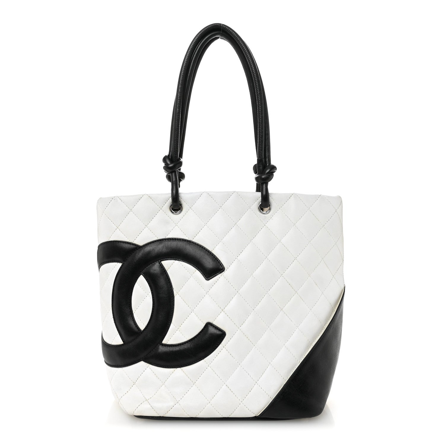 Calfskin Quilted Medium Cambon Tote White Black